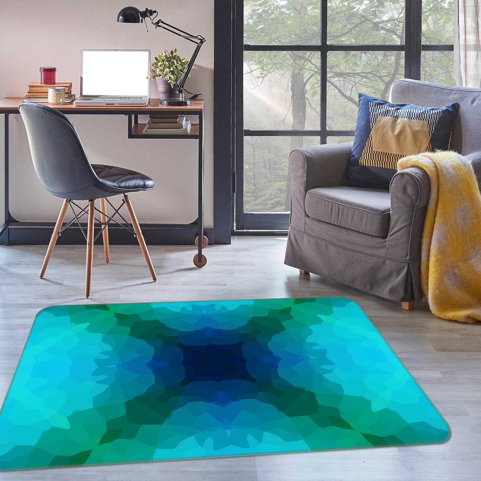 3D Shades Blue Green 71018 Shandra Smith Rug Non Slip Rug Mat