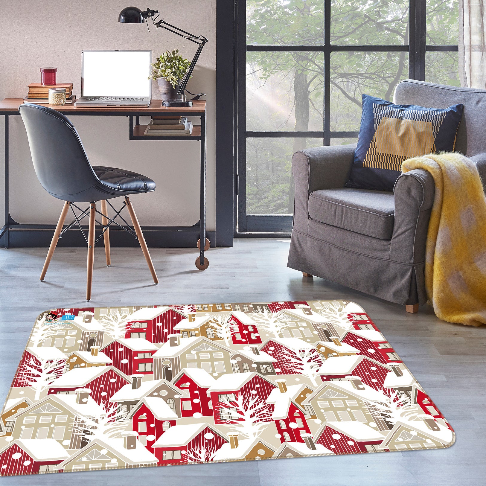 3D Red Snow House 56241 Christmas Non Slip Rug Mat Xmas