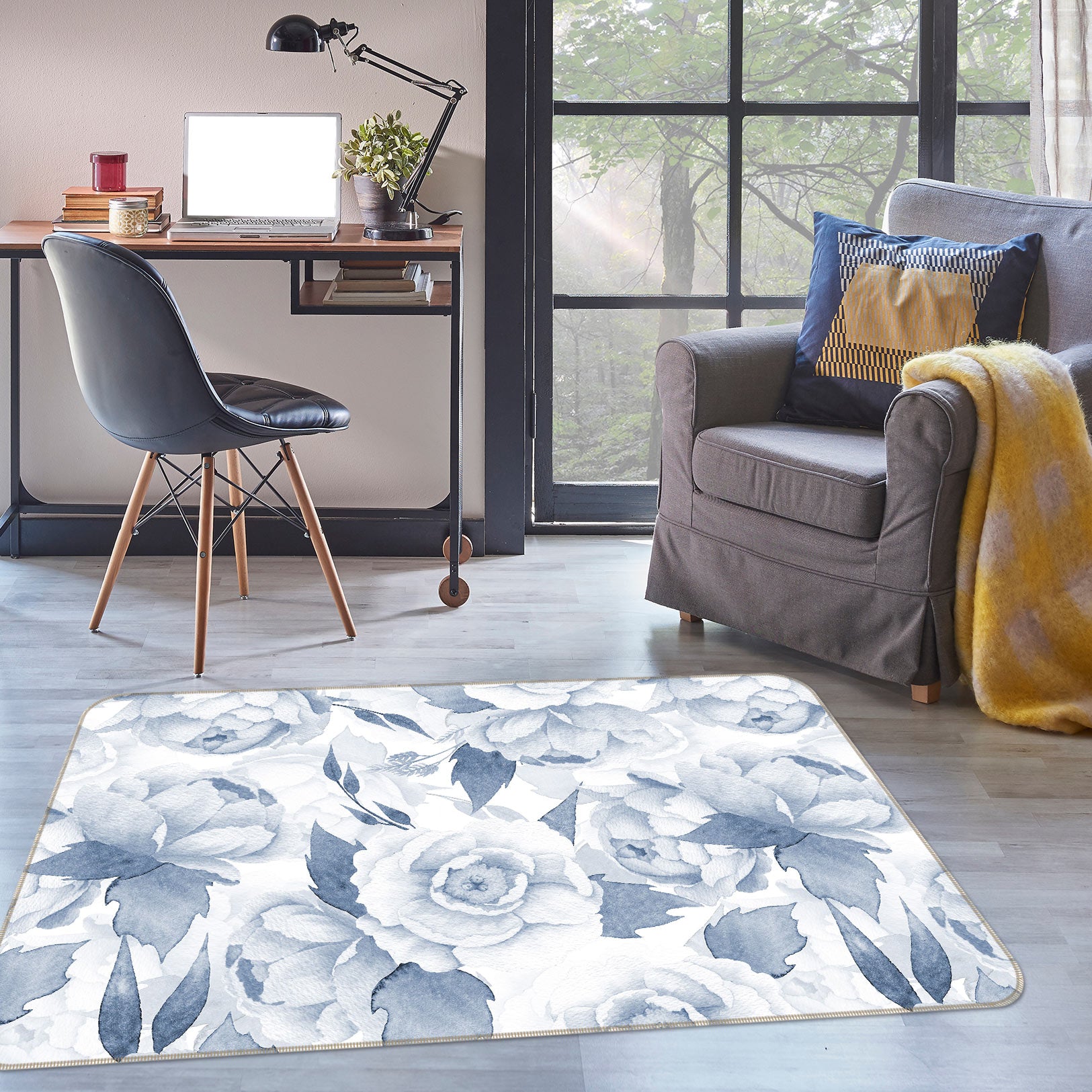 3D Blue Peony 106 Uta Naumann Rug Non Slip Rug Mat