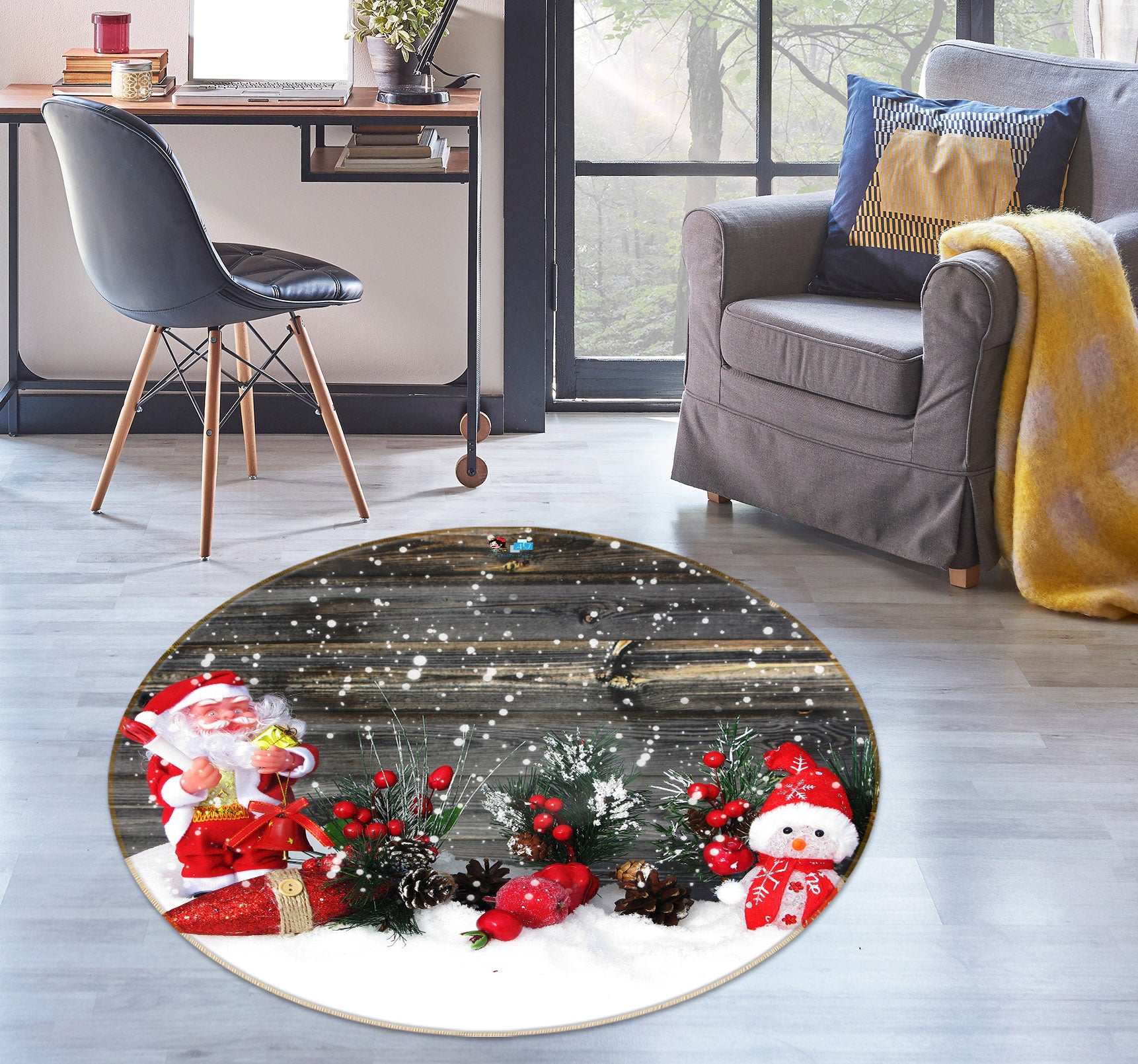 3D Snow Doll 56064 Christmas Round Non Slip Rug Mat Xmas