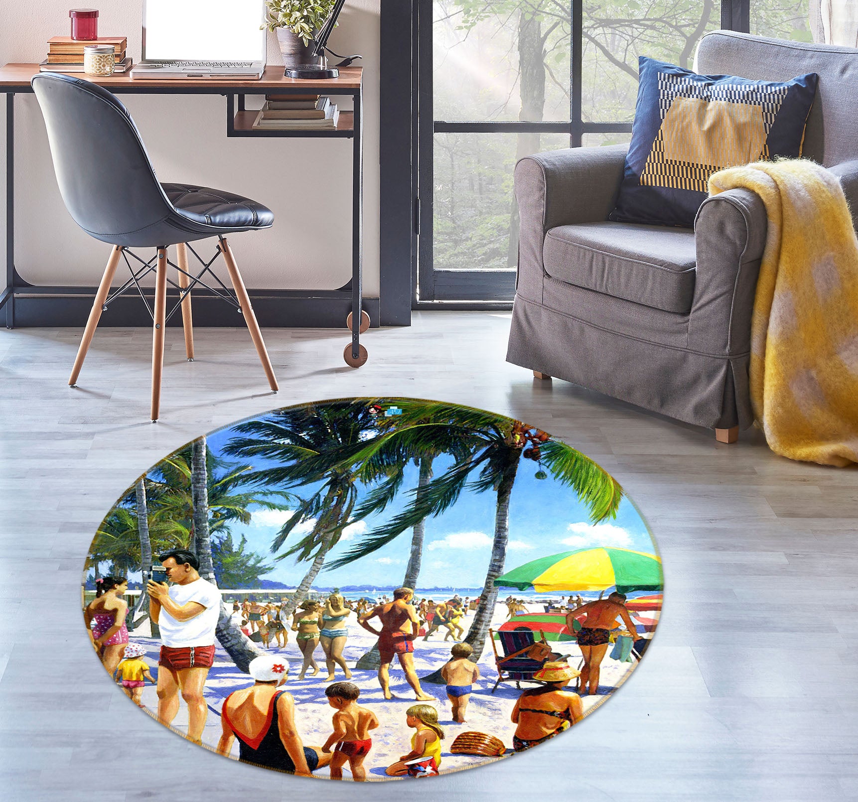 3D Beach Kid 063 Kevin Walsh Rug Round Non Slip Rug Mat