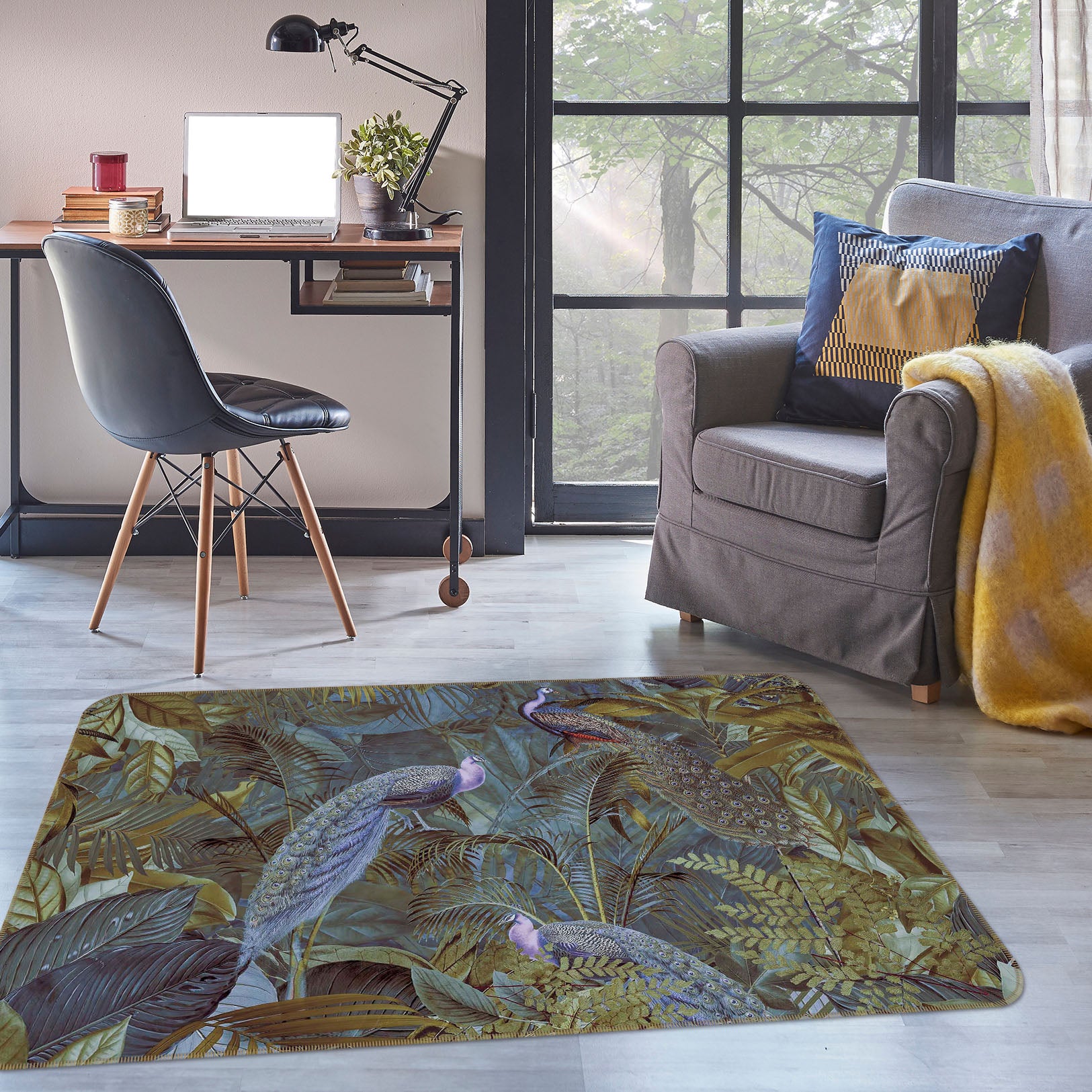 3D Forest Peacock 1011 Andrea haase Rug Non Slip Rug Mat