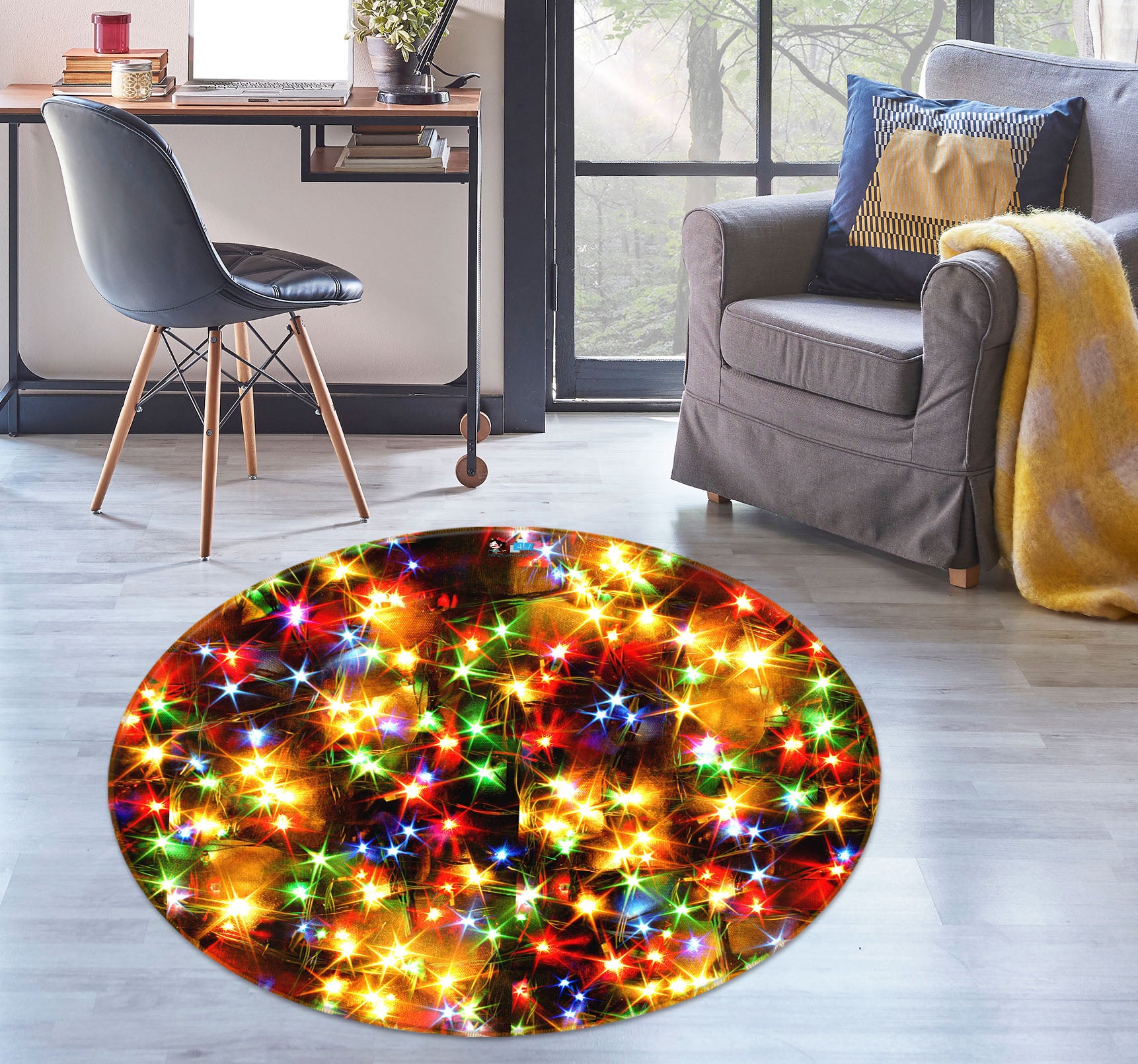 3D Colorful Starlight 56012 Christmas Round Non Slip Rug Mat Xmas