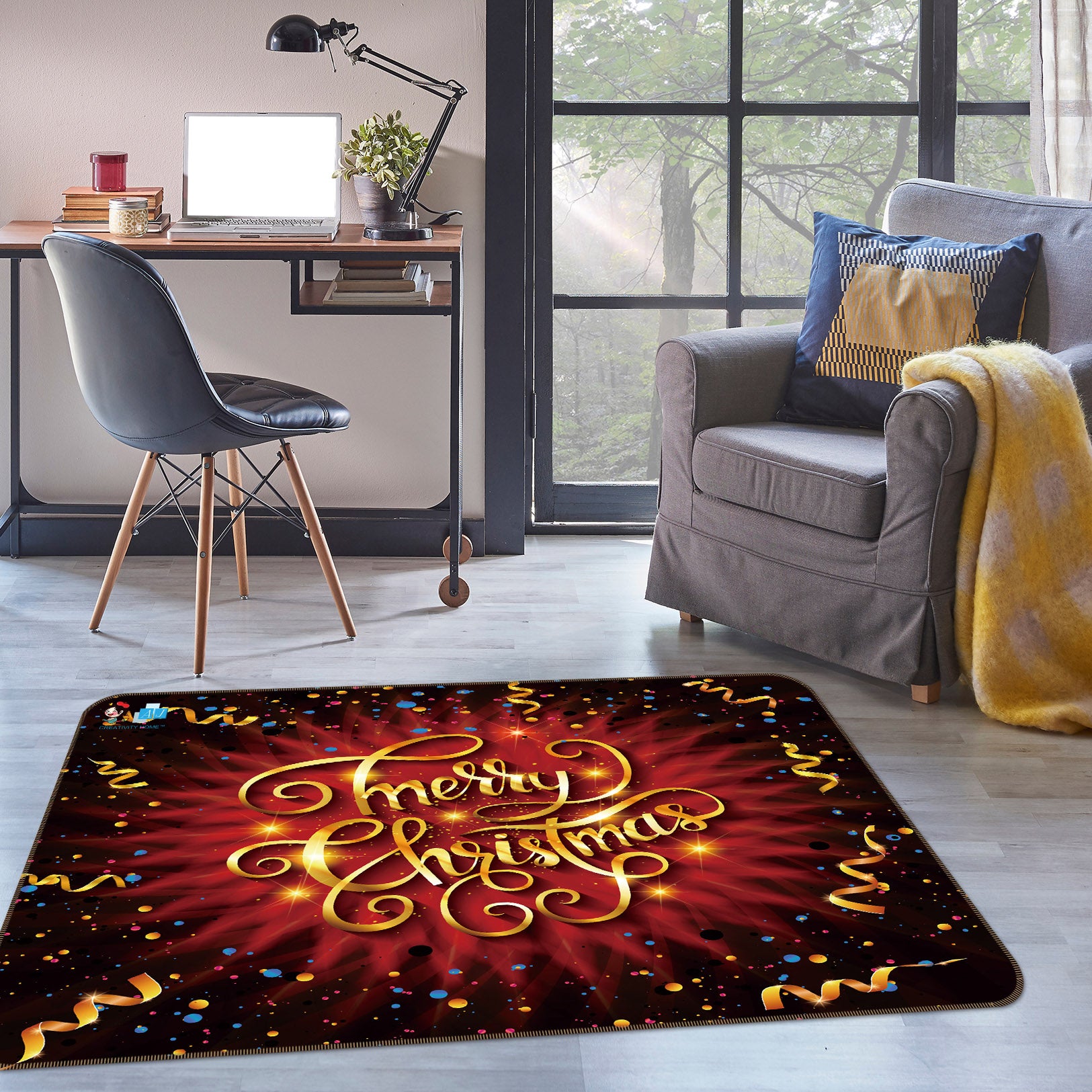 3D Golden Font 57001 Christmas Non Slip Rug Mat Xmas