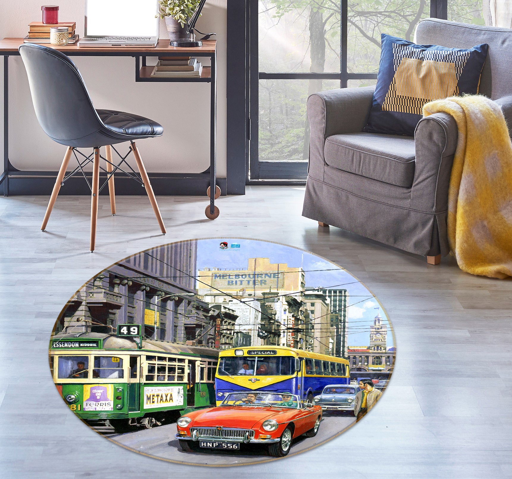 3D Bus Tram Car 067 Kevin Walsh Rug Round Non Slip Rug Mat