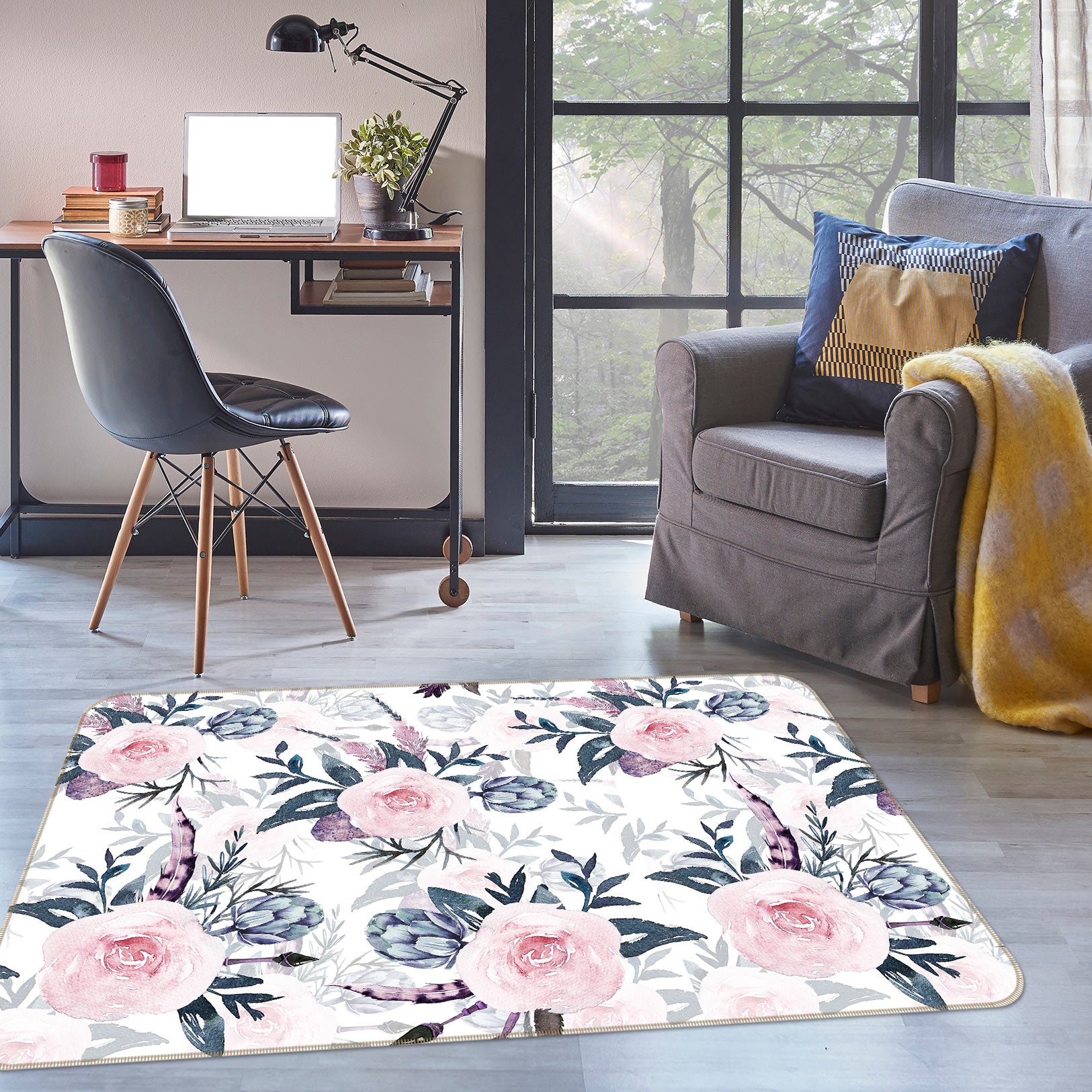 3D Peony Blossoms 093 Uta Naumann Rug Non Slip Rug Mat