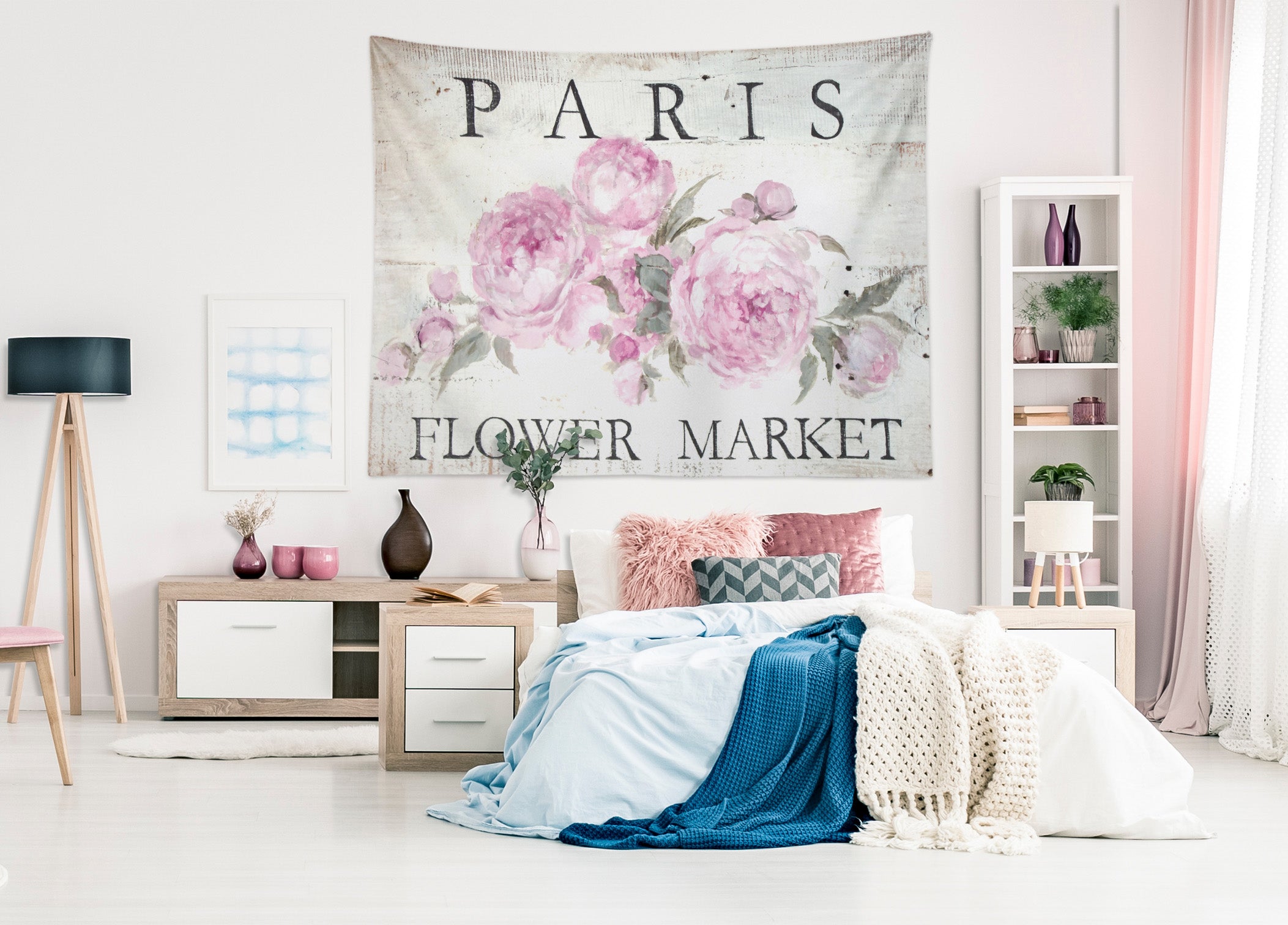 3D Paris Pink Flowers 7842 Debi Coules Tapestry Hanging Cloth Hang
