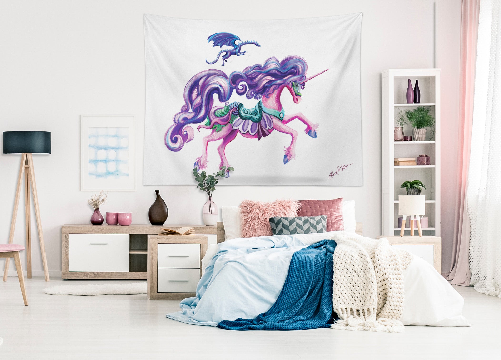 3D Pink Unicorn 5204 Rose Catherine Khan Tapestry Hanging Cloth Hang