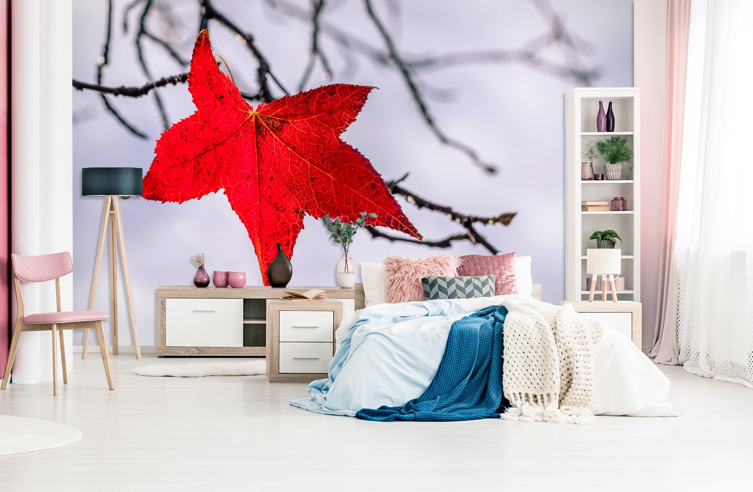 3D Red Leaf 1422 Marco Carmassi Wall Mural Wall Murals