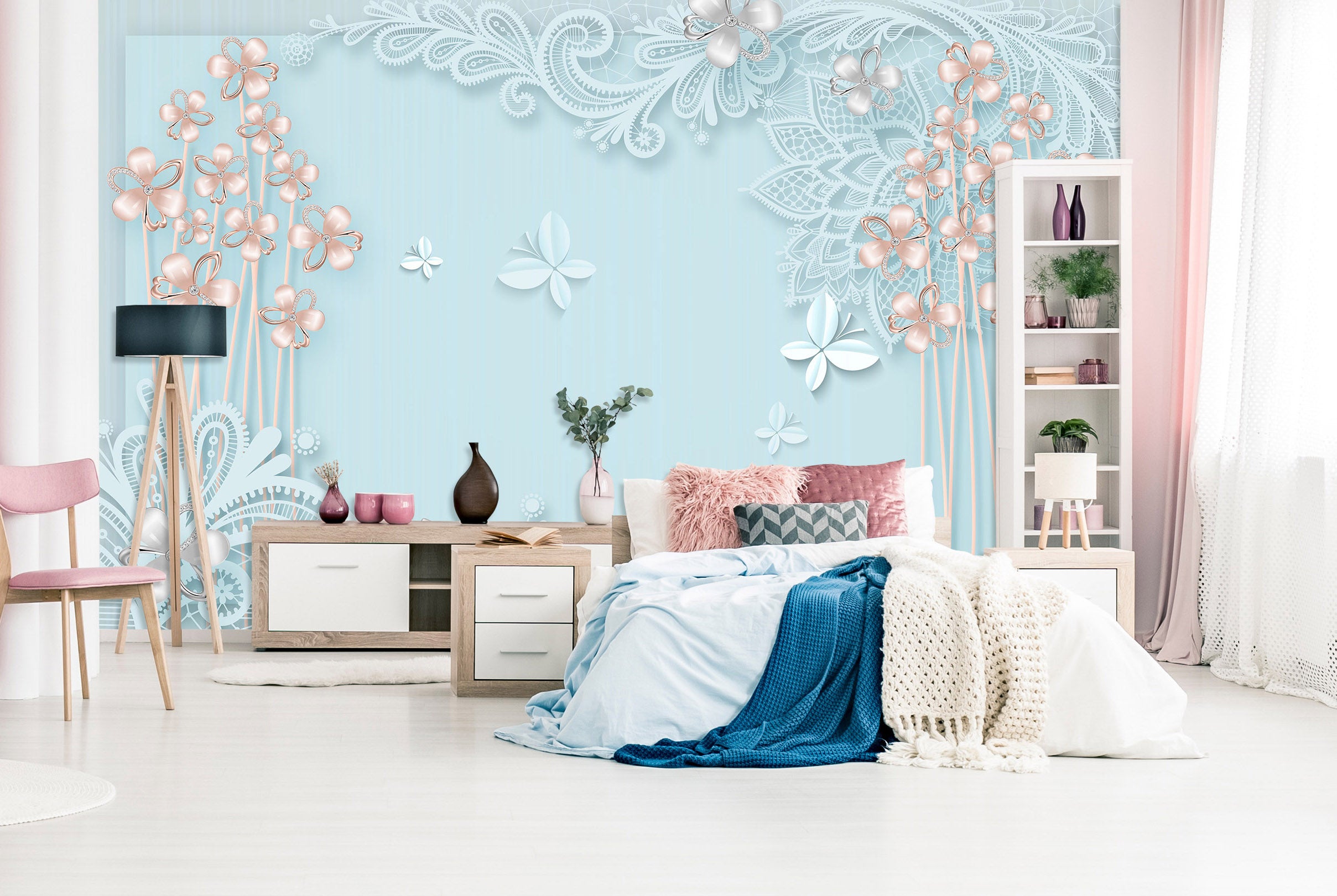3D Flower Butterfly 1485 Wall Murals