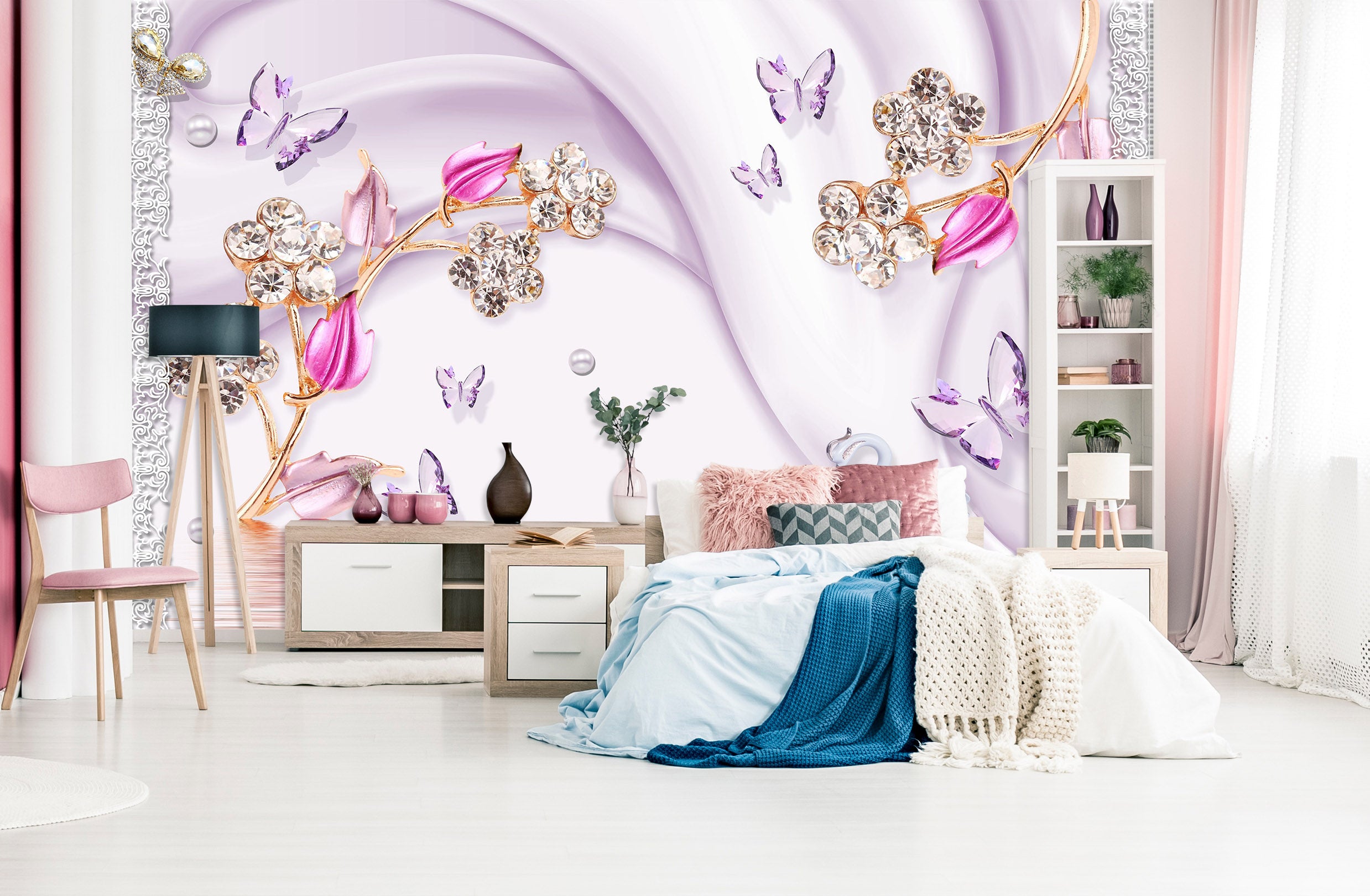 3D Pink Flowers 1528 Wall Murals