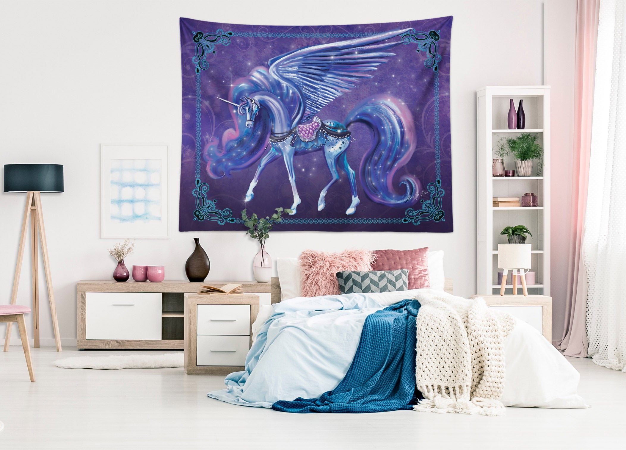 3D Purple Unicorn Wings 5201 Rose Catherine Khan Tapestry Hanging Cloth Hang