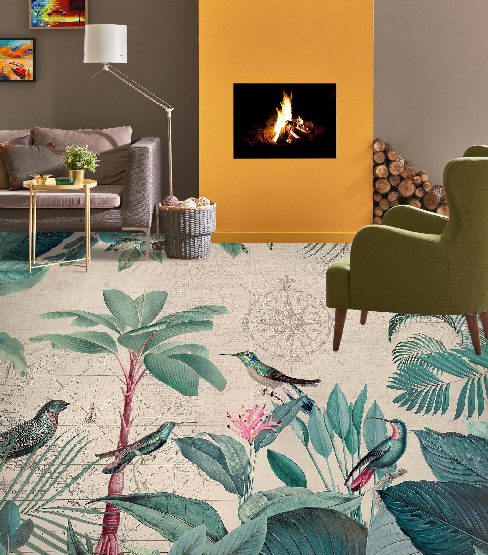 3D Tree Leaves Bird 10047 Andrea Haase Floor Mural Wallpaper Murals Self-Adhesive Removable Print Epoxy