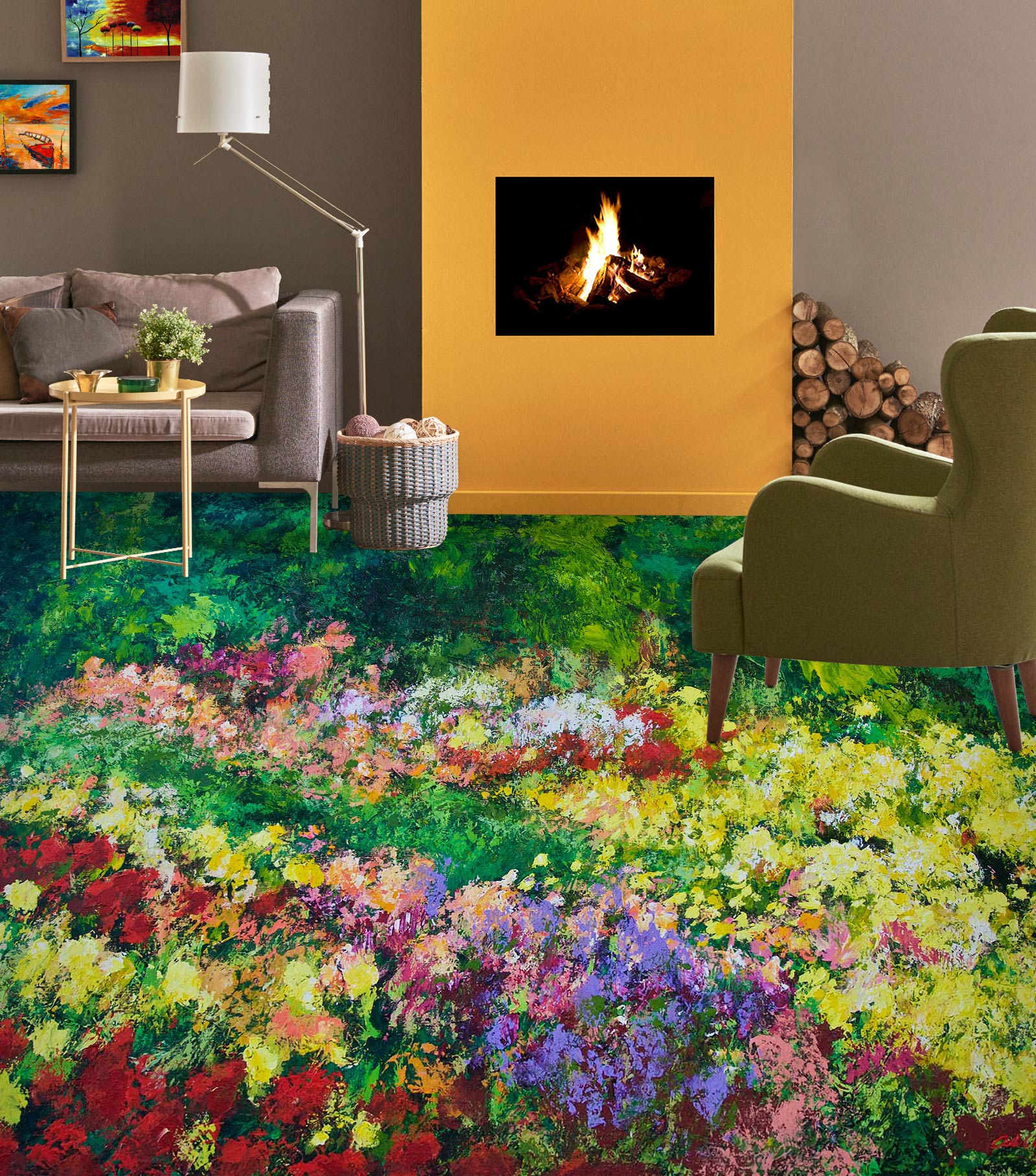 3D Colorful Flower Bush Painting 9628 Allan P. Friedlander Floor Mural Wallpaper Murals Self-Adhesive Removable Print Epoxy