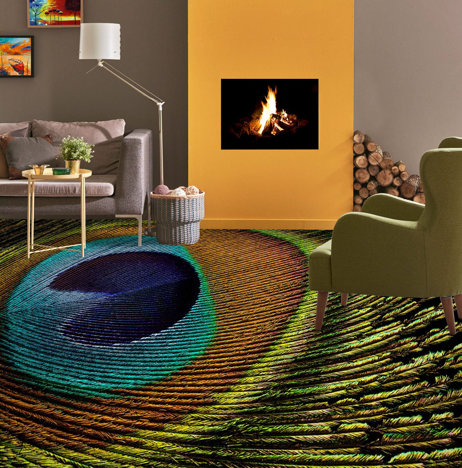 3D HD Peacock Feather 1491 Floor Mural Wallpaper Murals Self-Adhesive Removable Print Epoxy