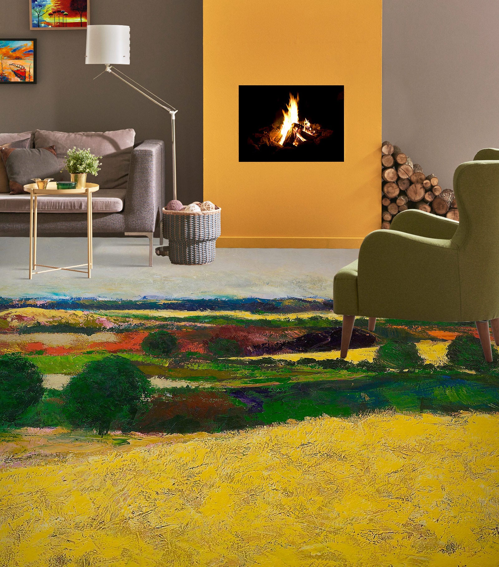 3D Golden Grass Trees 9561 Allan P. Friedlander Floor Mural Wallpaper Murals Self-Adhesive Removable Print Epoxy