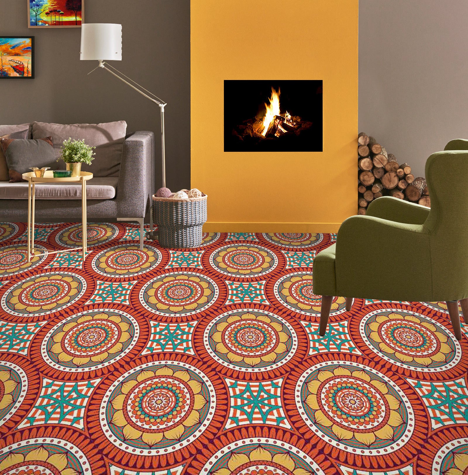 3D Yellow Petal Pattern 1308 Floor Mural Wallpaper Murals Self-Adhesive Removable Print Epoxy