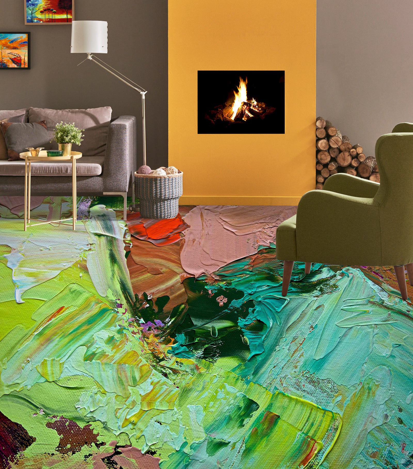 3D Green Paint Brush Pattern 9635 Allan P. Friedlander Floor Mural Wallpaper Murals Self-Adhesive Removable Print Epoxy