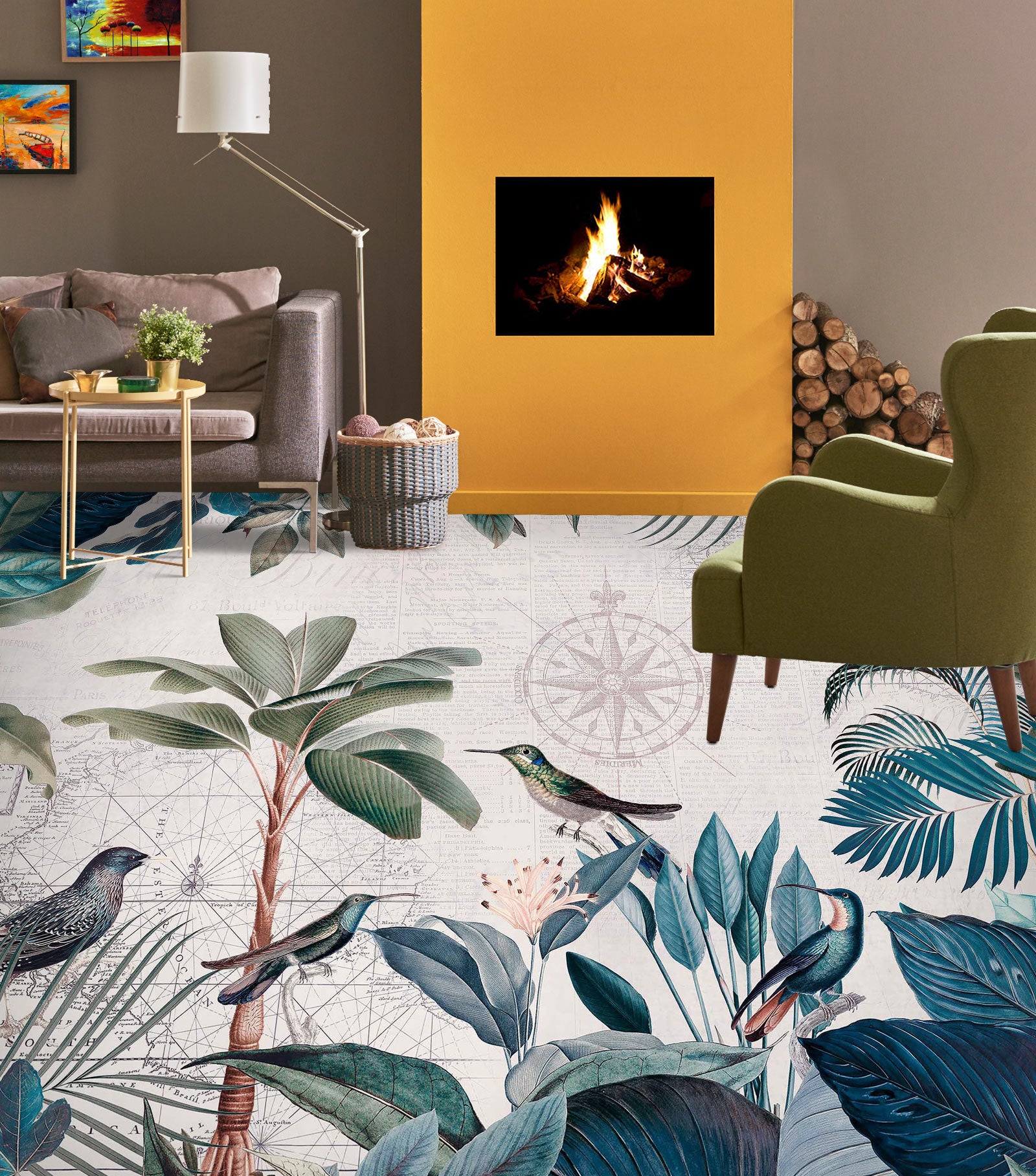 3D Bird Leaves Grove 10049 Andrea Haase Floor Mural Wallpaper Murals Self-Adhesive Removable Print Epoxy