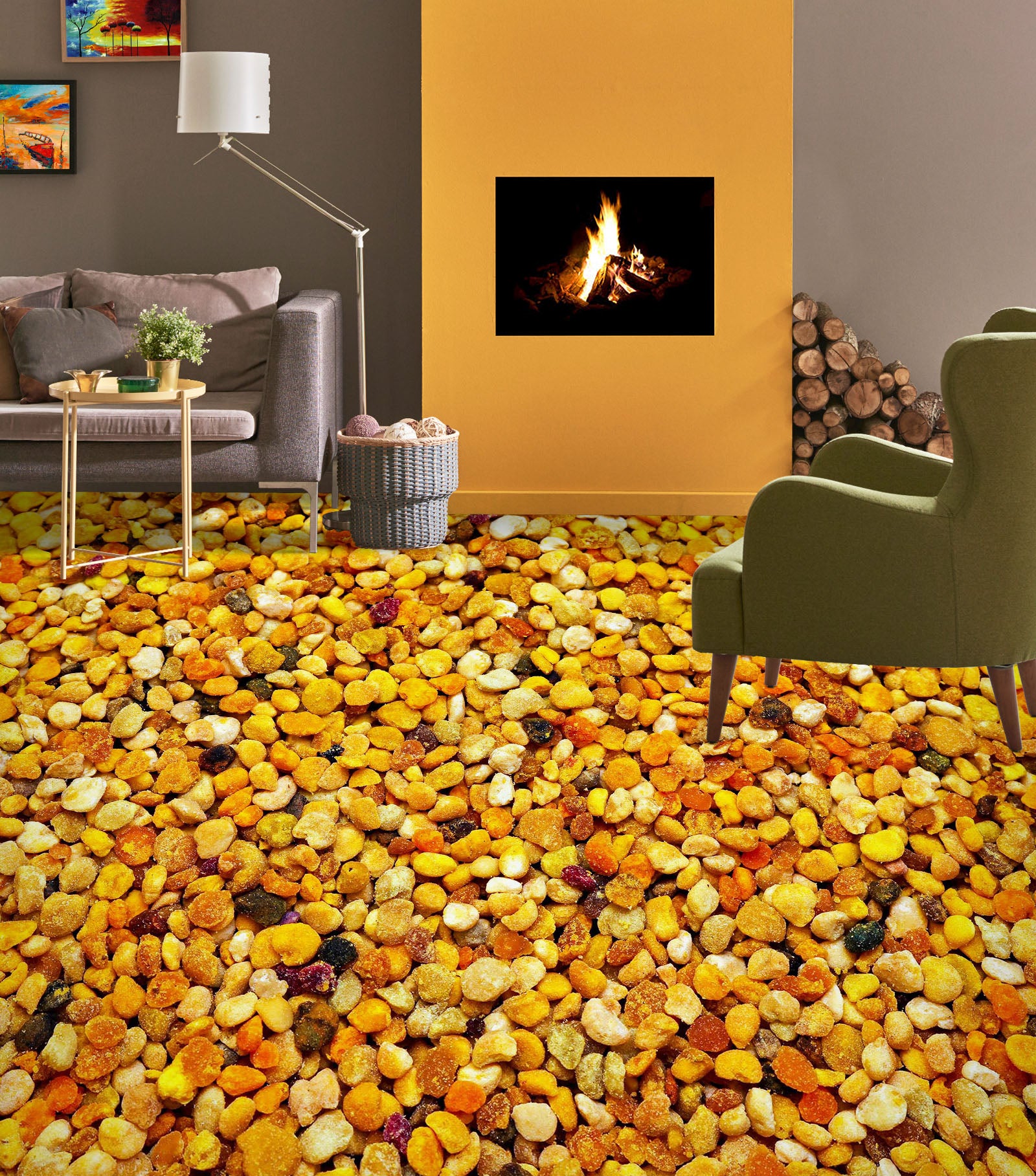 3D Little Yellow Stones 1429 Floor Mural