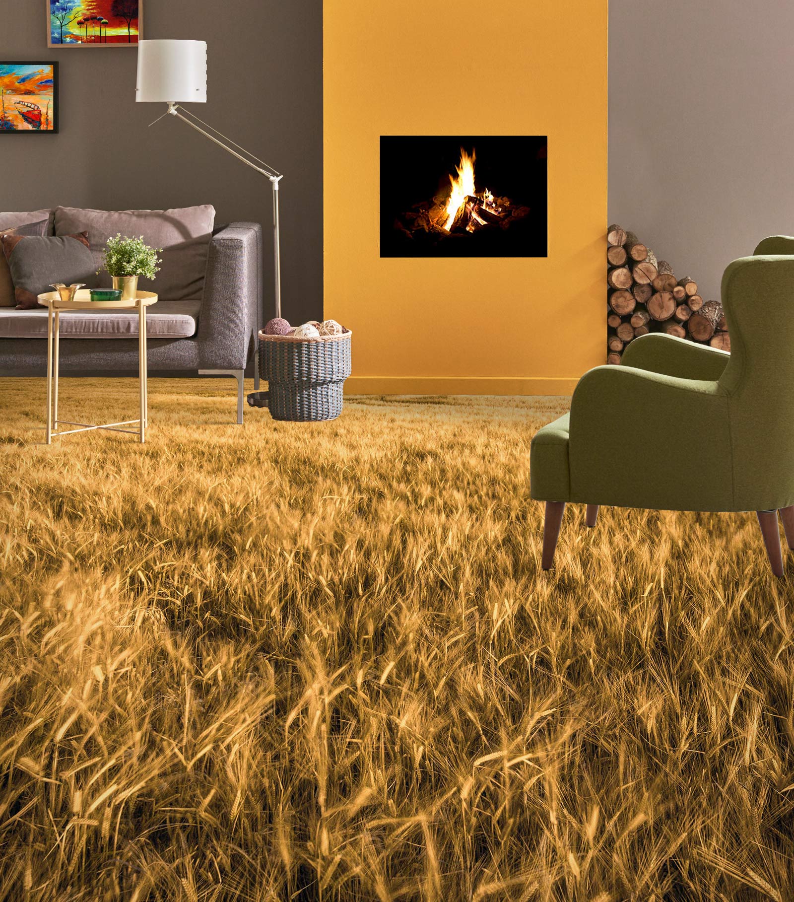 3D Wheat Field 9839 Assaf Frank Floor Mural Wallpaper Murals Self-Adhesive Removable Print Epoxy