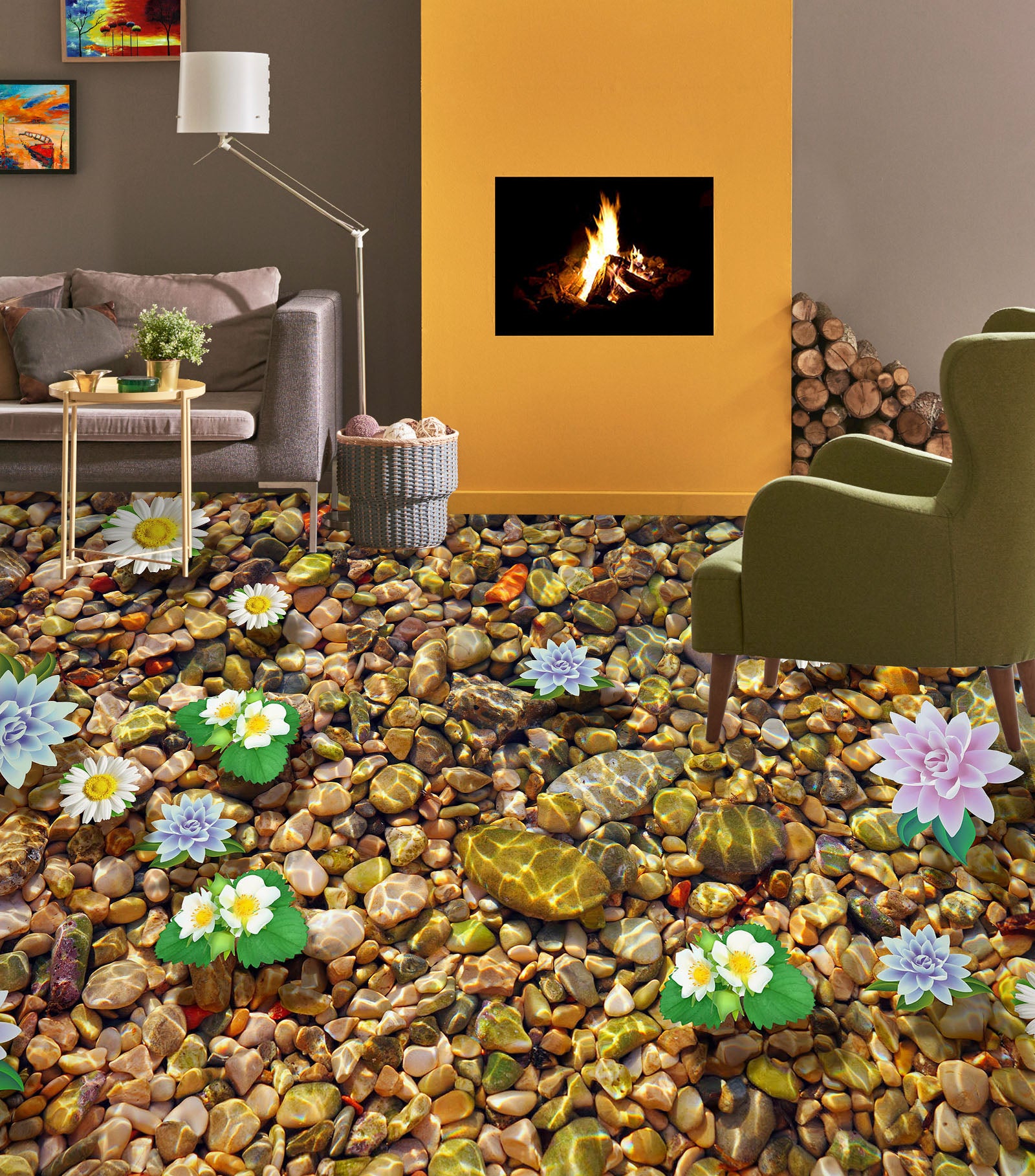 3D Colored Water Lilies 272 Floor Mural Wallpaper Murals Rug & Mat Print Epoxy waterproof bath floor