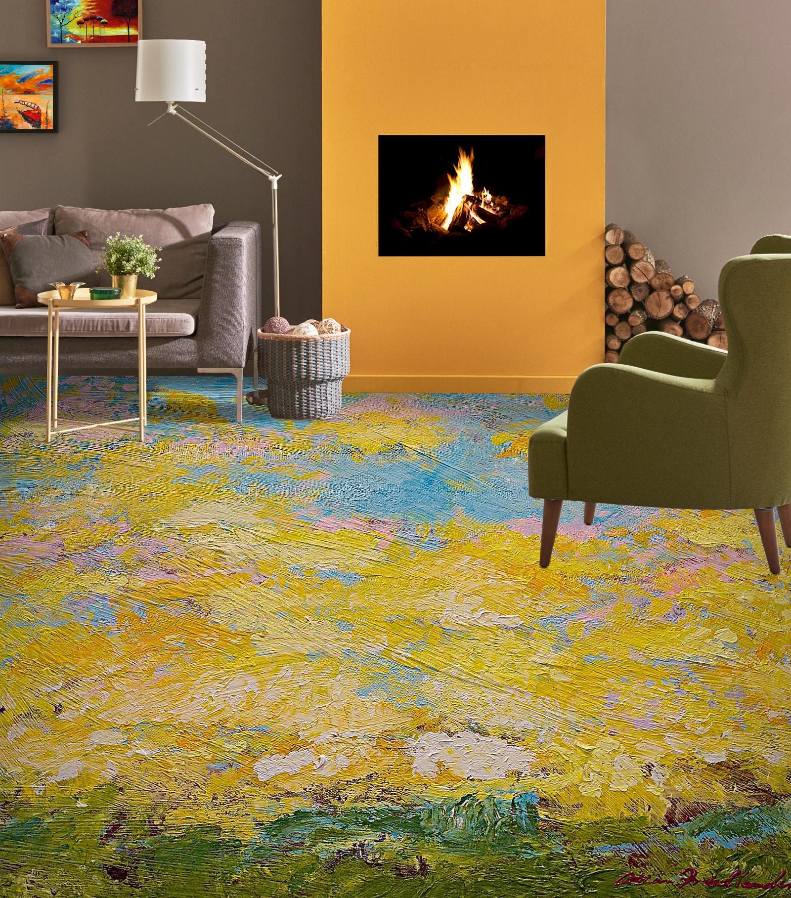 3D Yellow Painting Pattern 9620 Allan P. Friedlander Floor Mural Wallpaper Murals Self-Adhesive Removable Print Epoxy