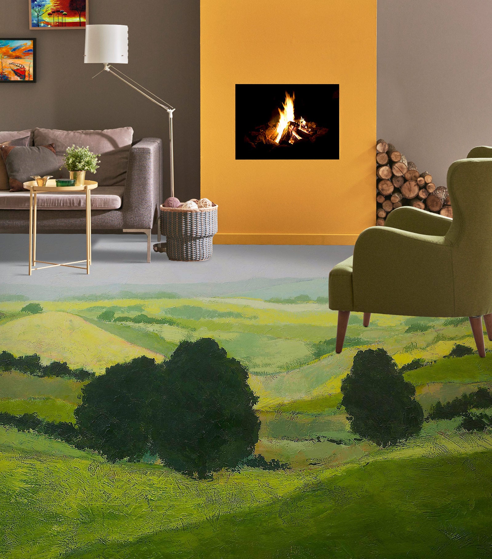 3D Grass Hillside Trees 9562 Allan P. Friedlander Floor Mural Wallpaper Murals Self-Adhesive Removable Print Epoxy
