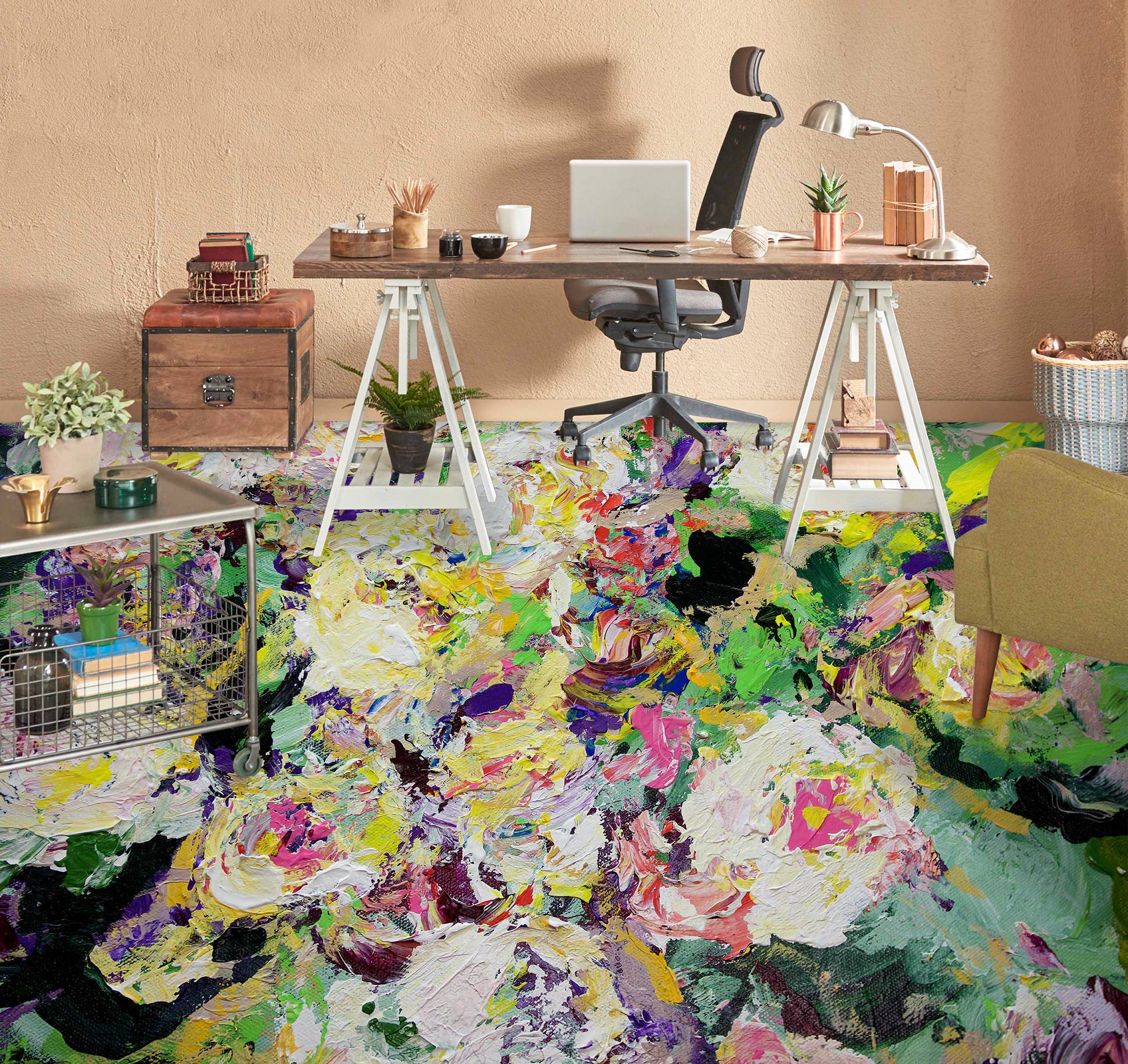 3D Flower Bush Painting 9685 Allan P. Friedlander Floor Mural Wallpaper Murals Self-Adhesive Removable Print Epoxy