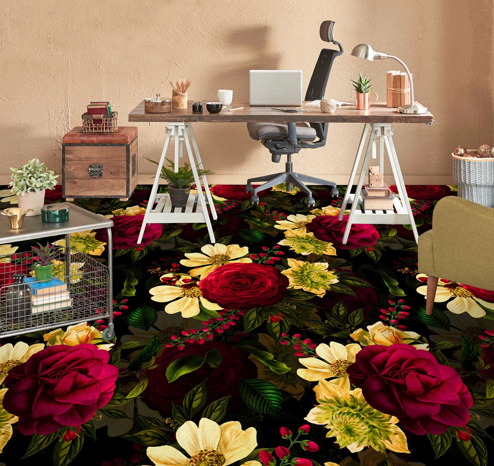 3D Red Yellow Flowers 99179 Uta Naumann Floor Mural Wallpaper Murals Self-Adhesive Removable Print Epoxy