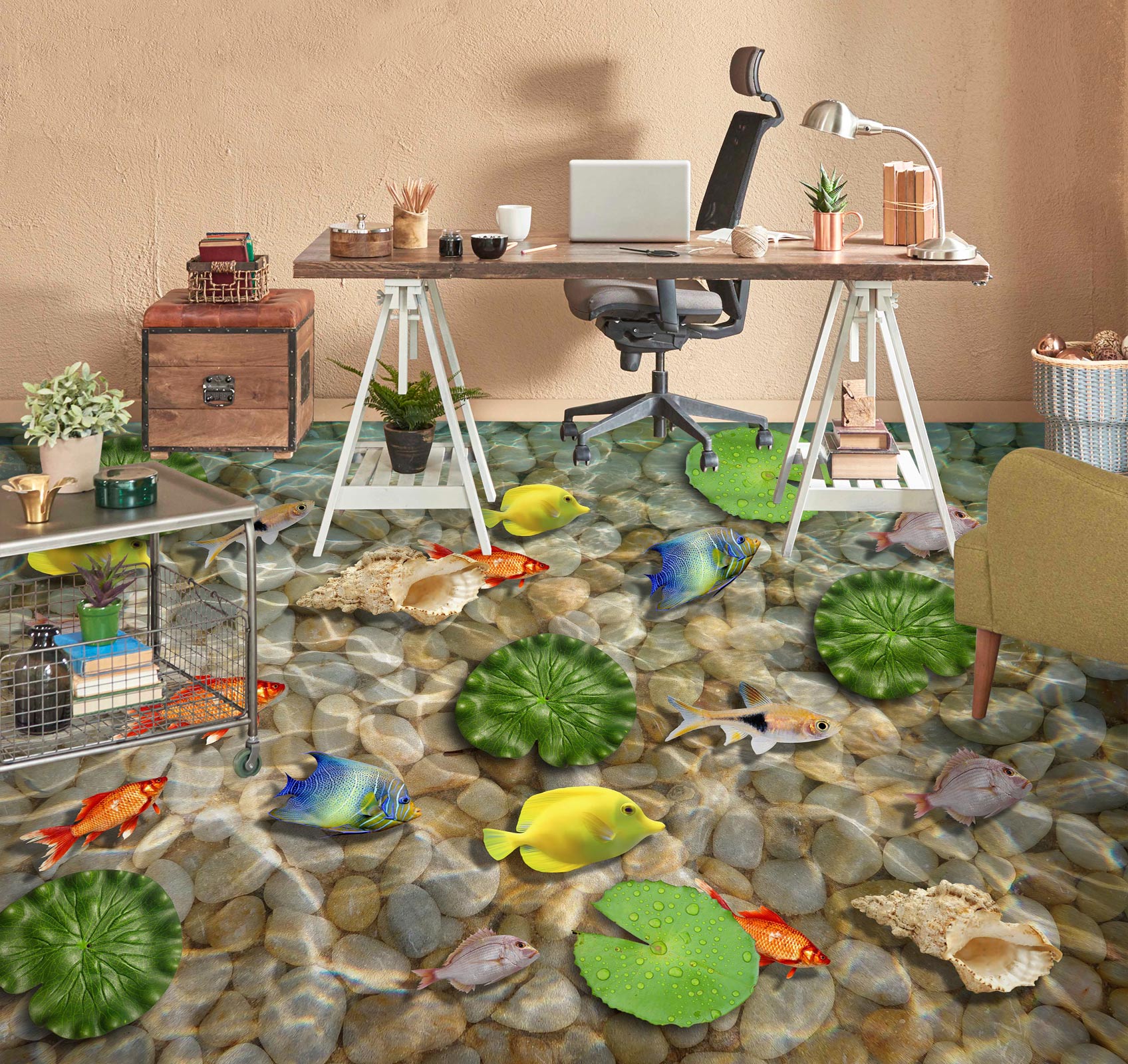 3D Bright Color Fish 432 Floor Mural