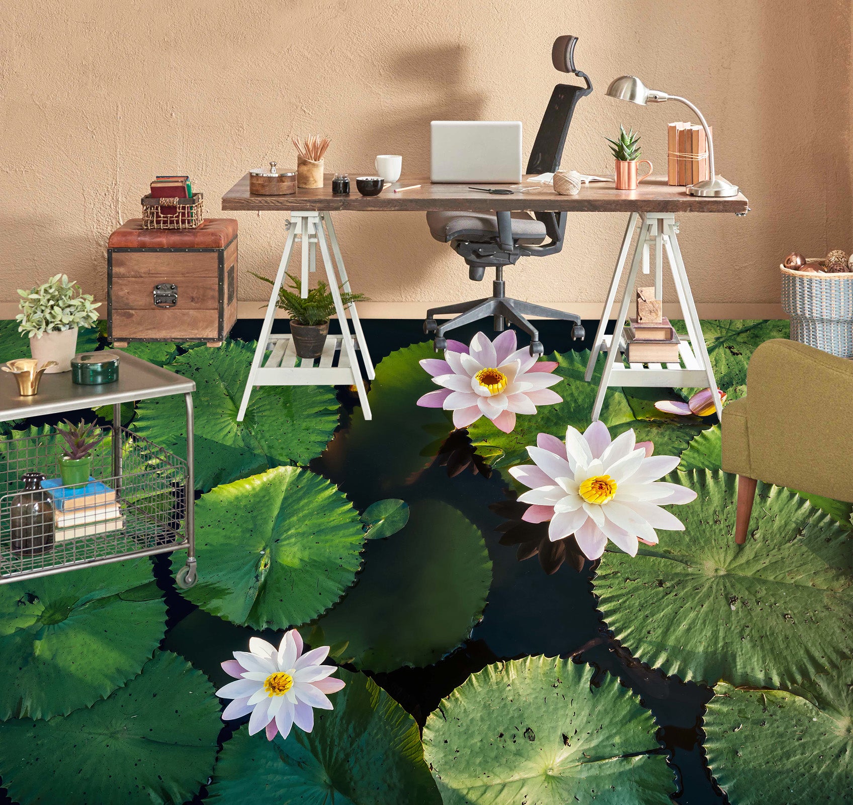 3D Three Lotus 079 Floor Mural Wallpaper Murals Rug & Mat Print Epoxy waterproof bath floor