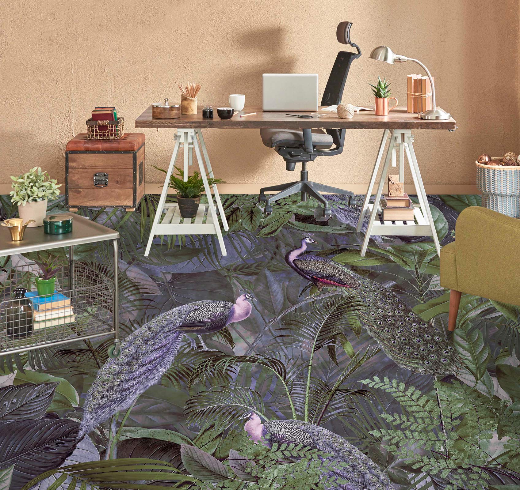 3D Peacock Grove 10042 Andrea Haase Floor Mural Wallpaper Murals Self-Adhesive Removable Print Epoxy