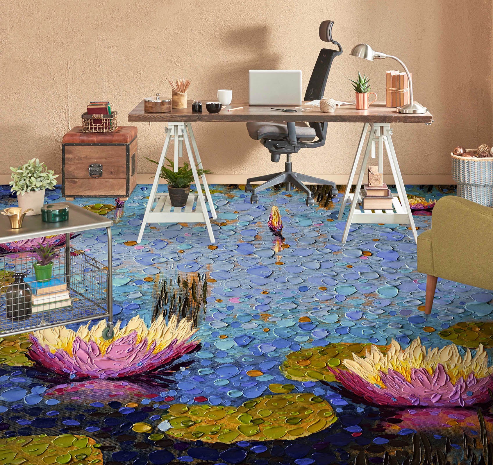 3D Lotus Pond 102158 Dena Tollefson Floor Mural Wallpaper Murals Self-Adhesive Removable Print Epoxy
