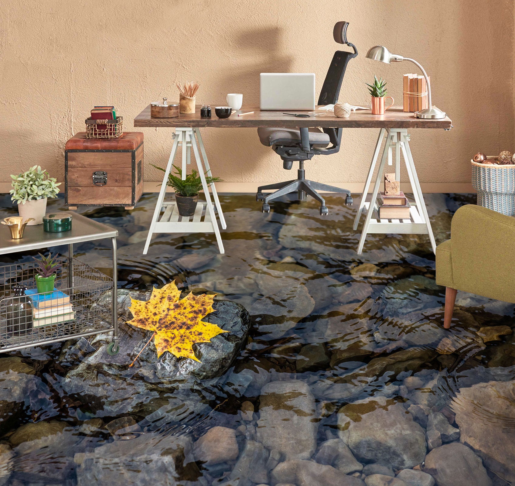 3D Yellow Maple Leaf 1072 Floor Mural Wallpaper Murals Self-Adhesive Removable Print Epoxy