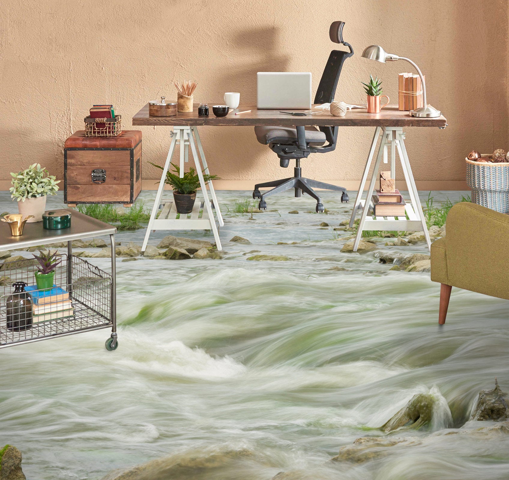 3D Fierce Green River 1069 Floor Mural