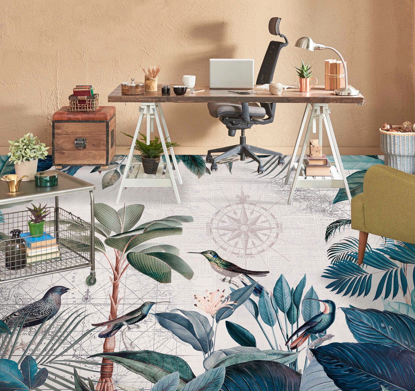 3D Bird Leaves Grove 10049 Andrea Haase Floor Mural Wallpaper Murals Self-Adhesive Removable Print Epoxy