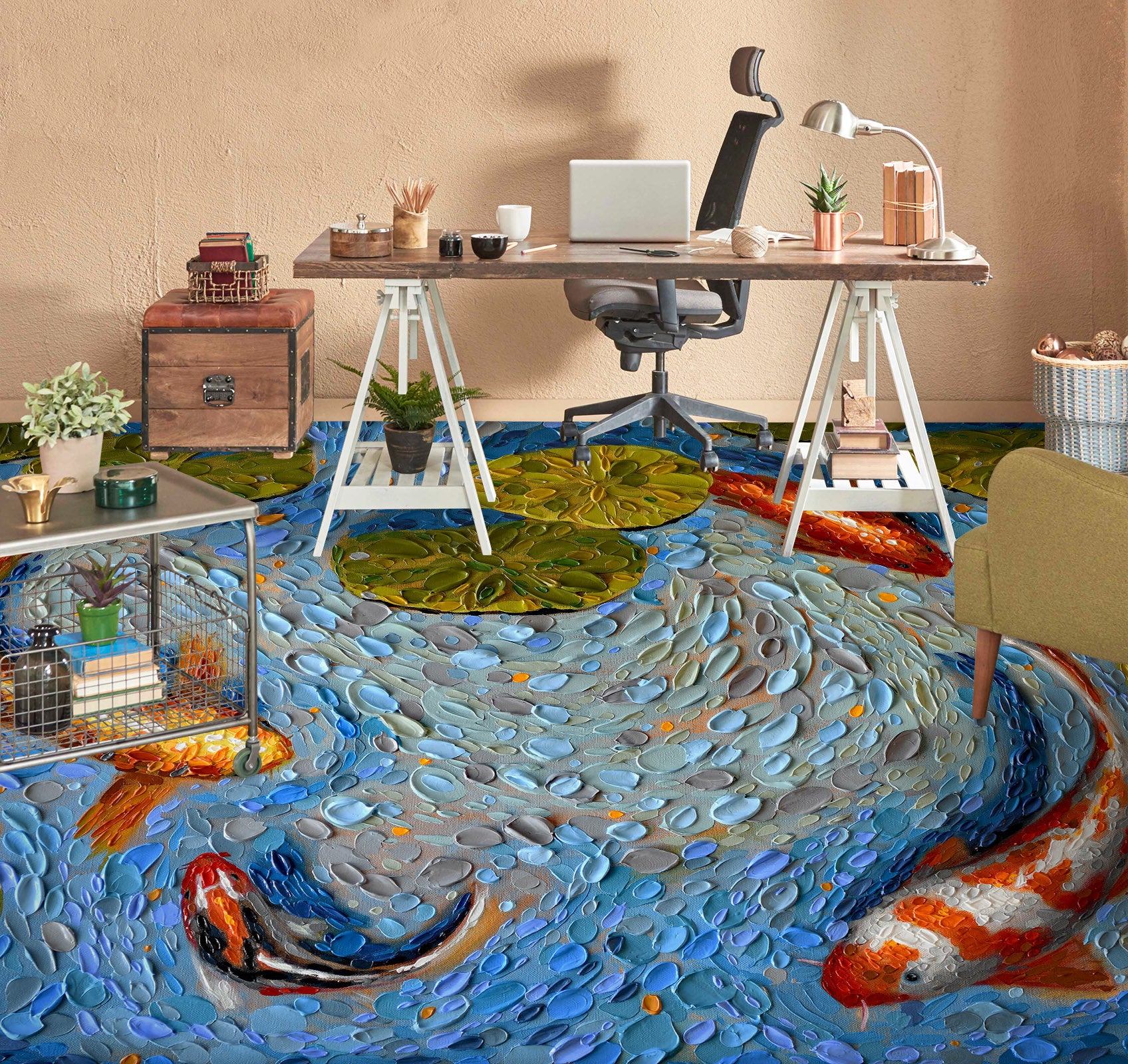 3D Goldfish Pond 102157 Dena Tollefson Floor Mural Wallpaper Murals Self-Adhesive Removable Print Epoxy