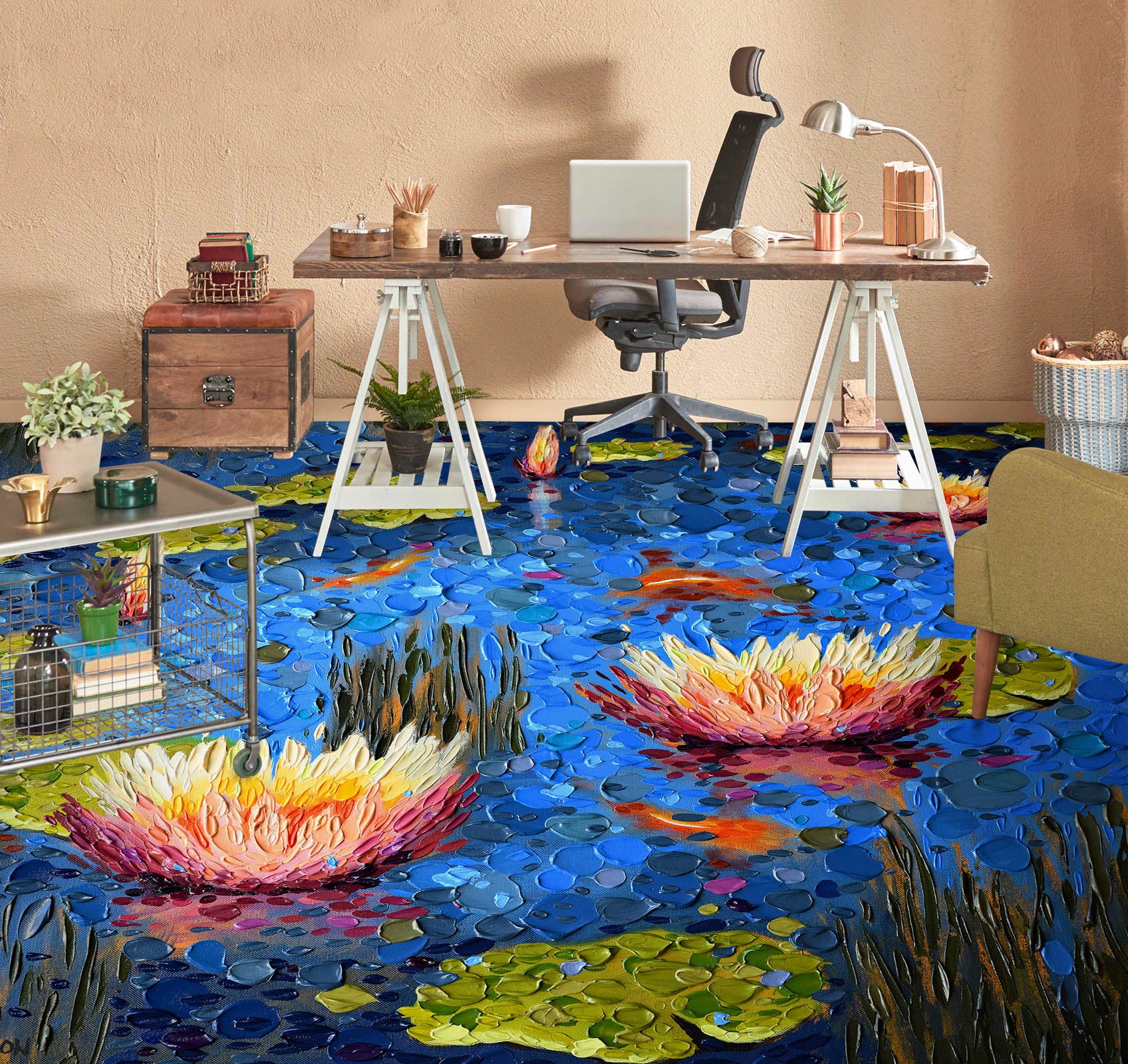 3D Lotus Pond 102156 Dena Tollefson Floor Mural Wallpaper Murals Self-Adhesive Removable Print Epoxy