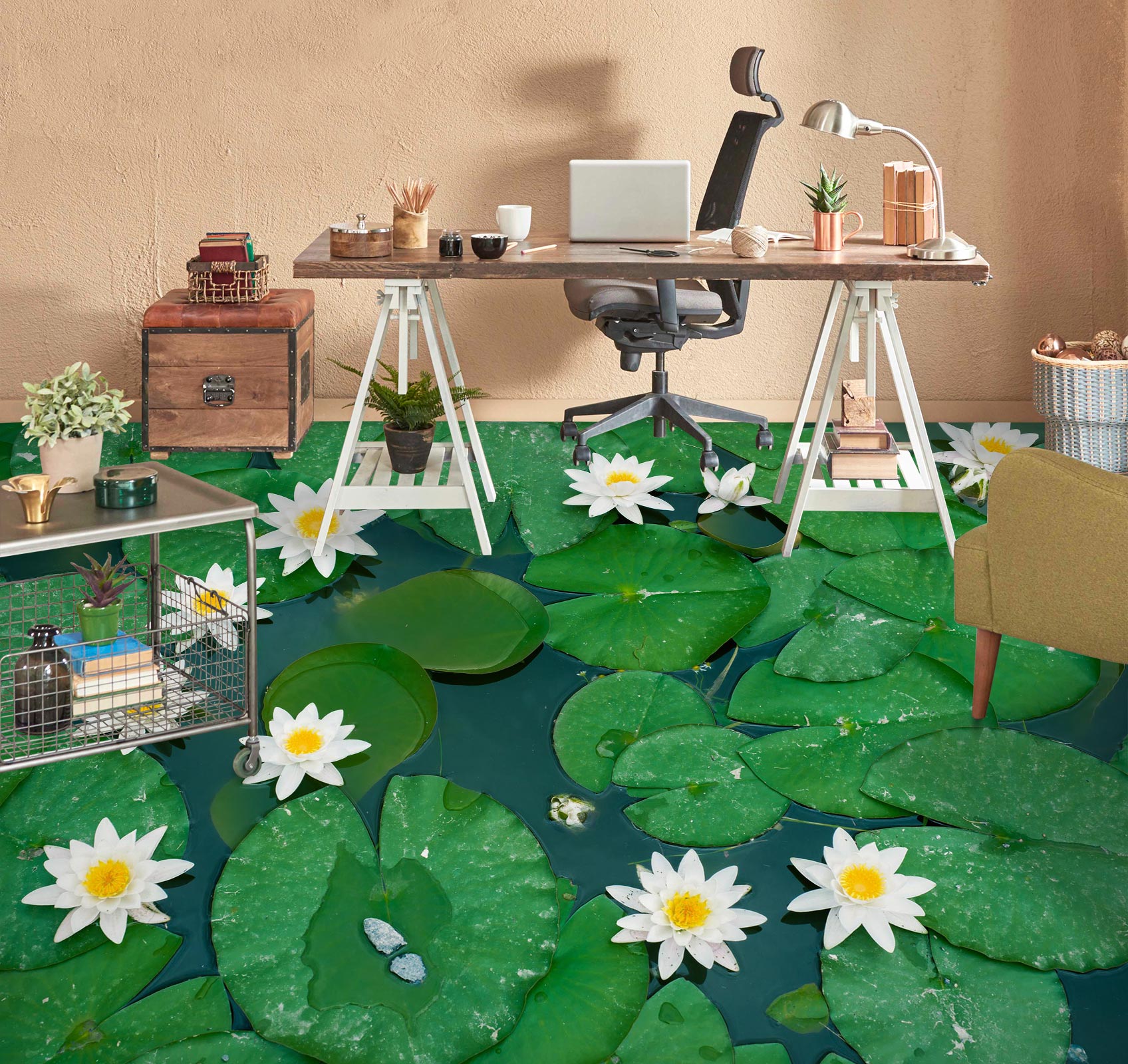 3D Gentle Water Lilies 439 Floor Mural Wallpaper Murals Rug & Mat Print Epoxy waterproof bath floor