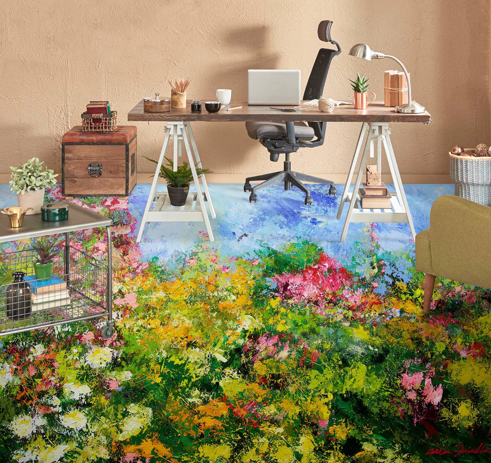 3D Flower Bush Painting 9627 Allan P. Friedlander Floor Mural Wallpaper Murals Self-Adhesive Removable Print Epoxy