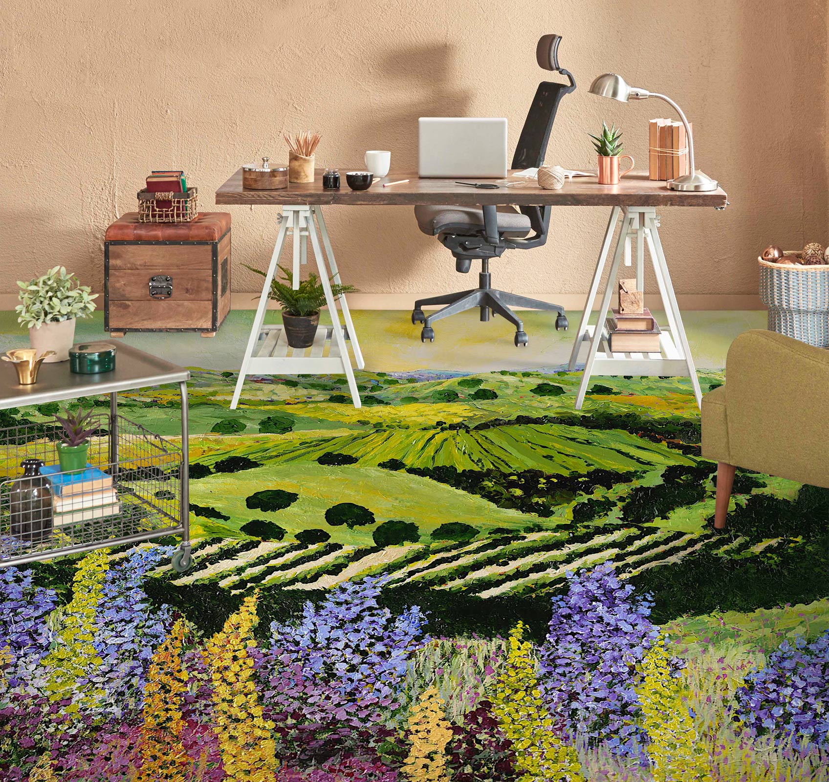 3D Field Purple Flowers 9535 Allan P. Friedlander Floor Mural Wallpaper Murals Self-Adhesive Removable Print Epoxy