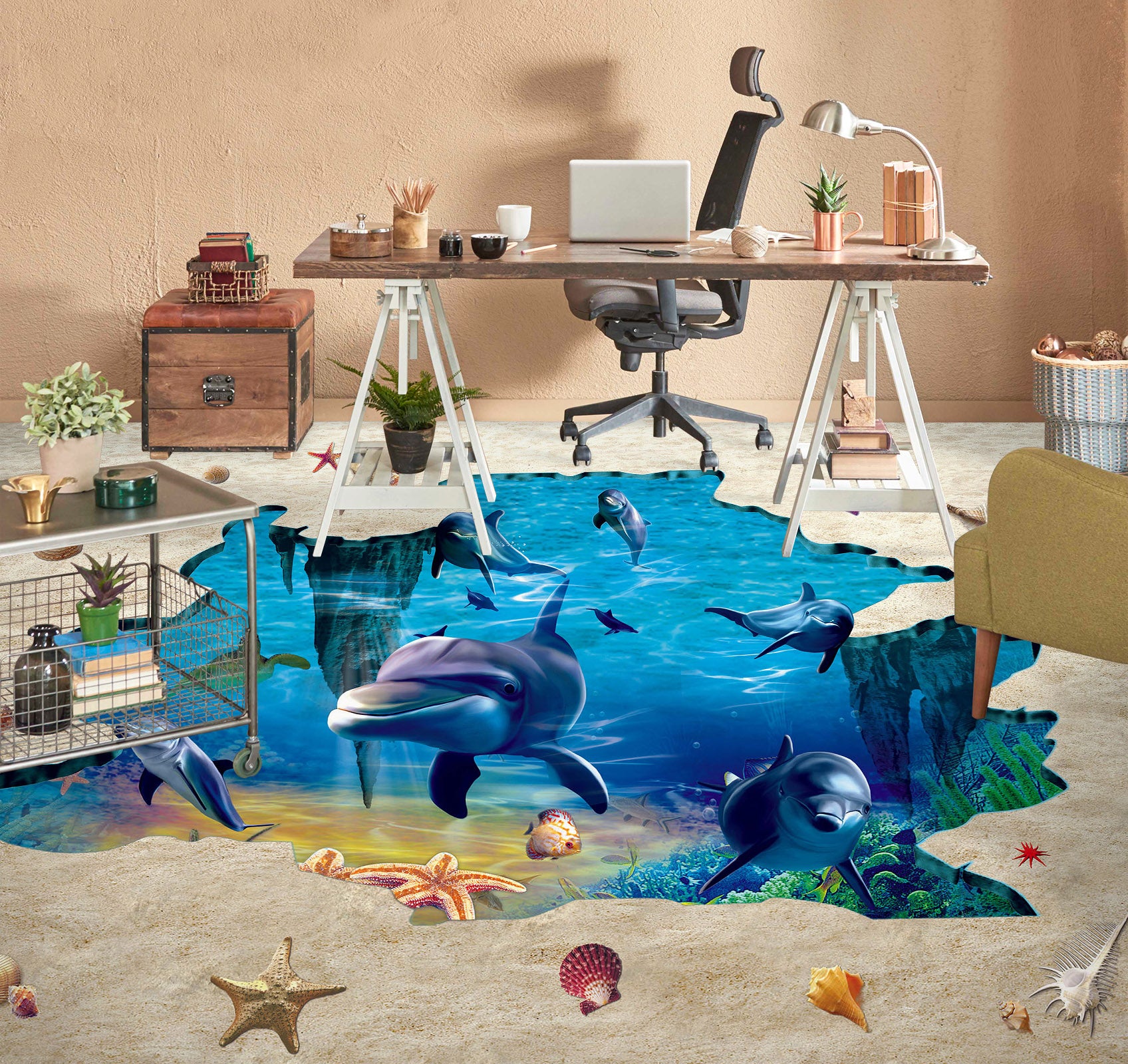 3D Dolphin Family 228 Floor Mural Wallpaper Murals Rug & Mat Print Epoxy waterproof bath floor