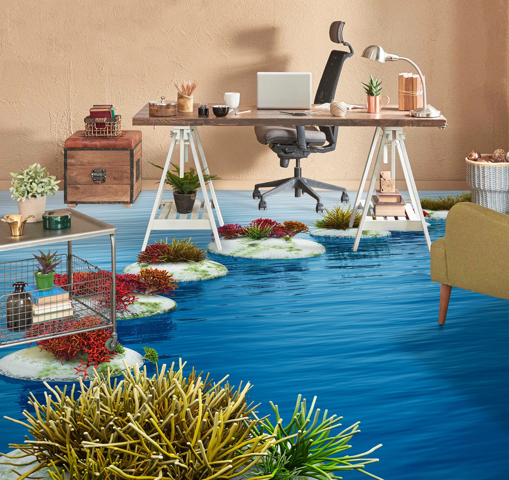 3D Plant Stone Road 1012 Floor Mural Wallpaper Murals Self-Adhesive Removable Print Epoxy