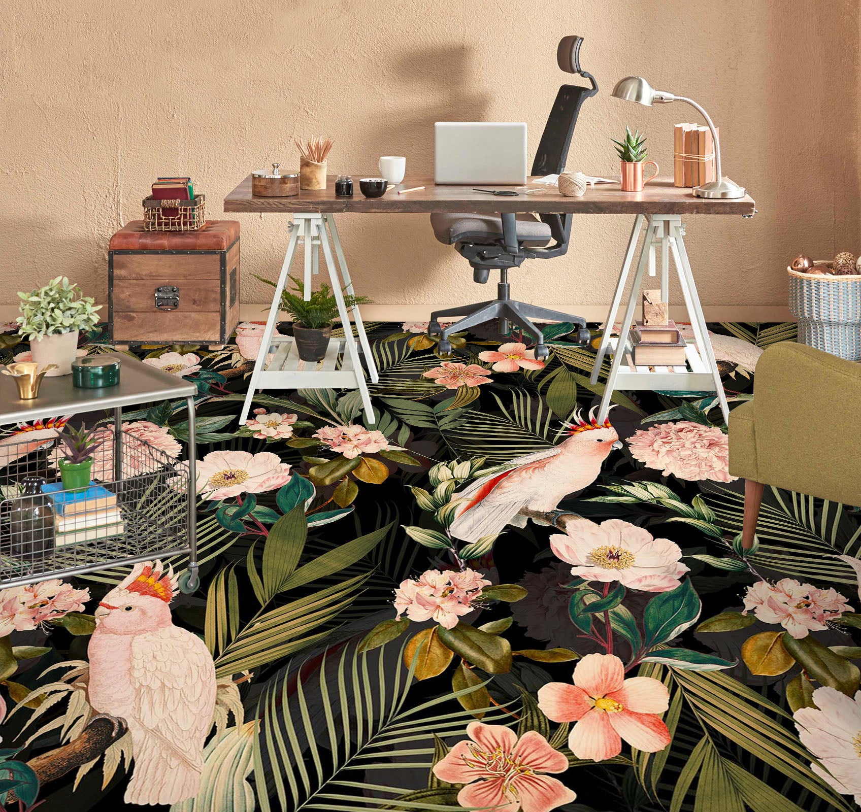 3D Parrot Flower Leaves 99211 Uta Naumann Floor Mural Wallpaper Murals Self-Adhesive Removable Print Epoxy