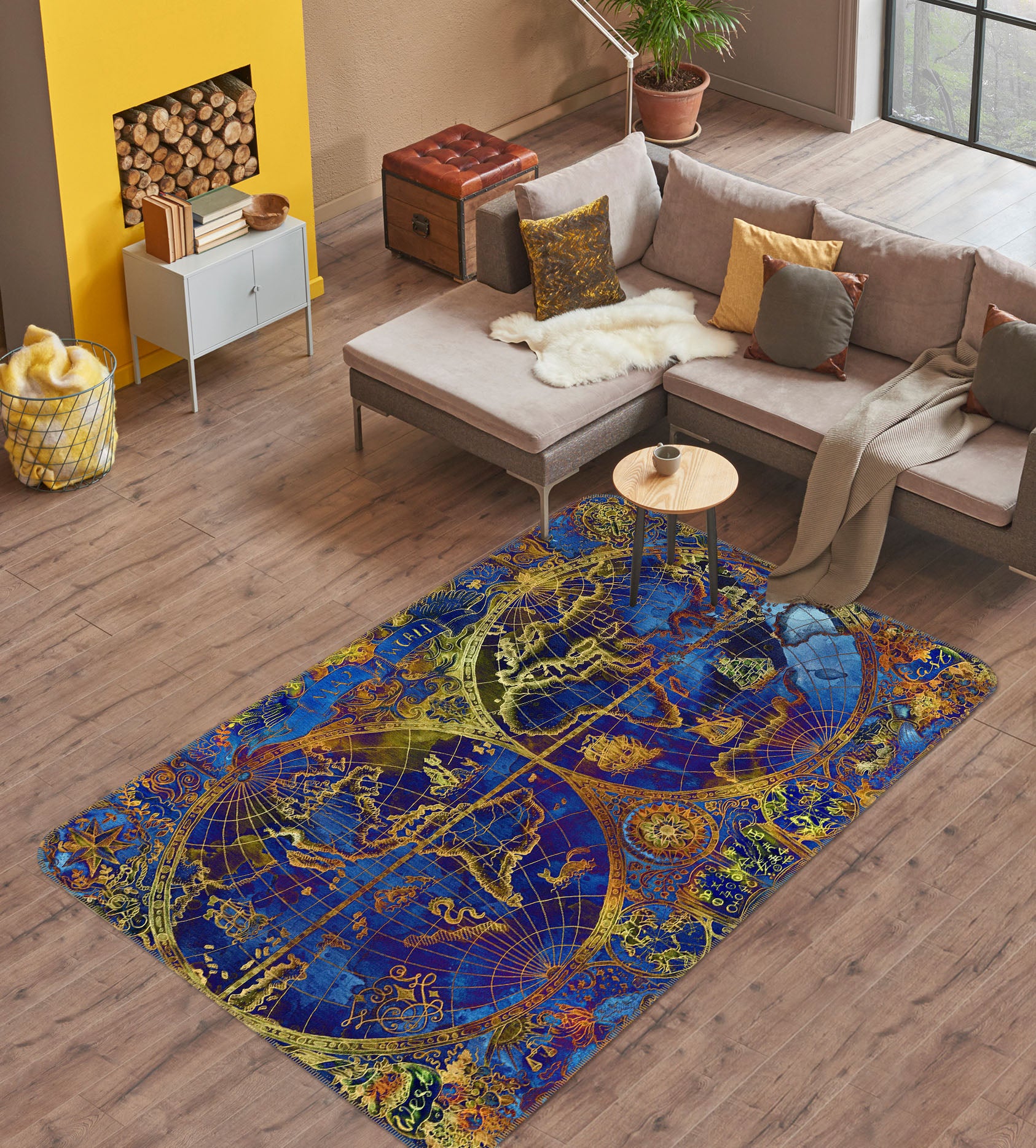 3D Golden Pattern 261 World Map Non Slip Rug Mat