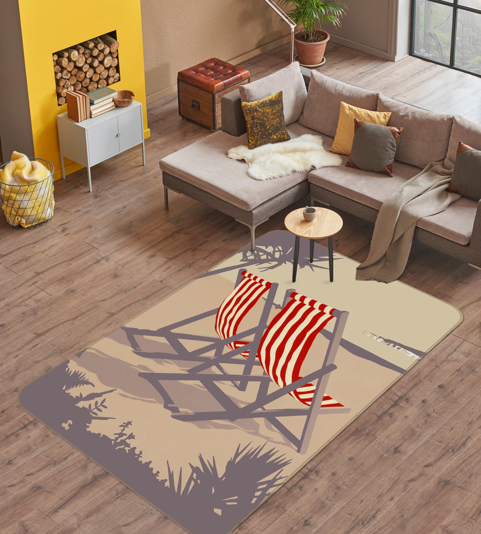 3D Bournemouth Red Deckchairs 1106 Steve Read Rug Non Slip Rug Mat