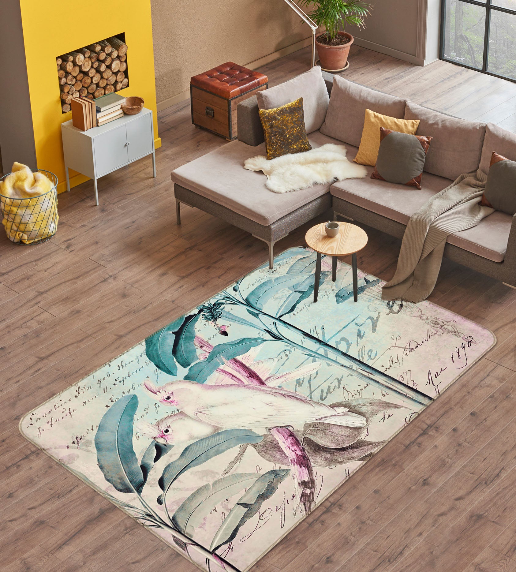 3D White Parrot 1033 Andrea haase Rug Non Slip Rug Mat