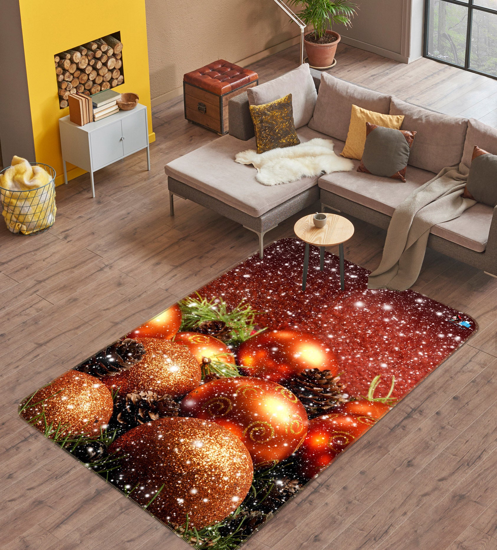 3D Golden Ball 57019 Christmas Non Slip Rug Mat Xmas