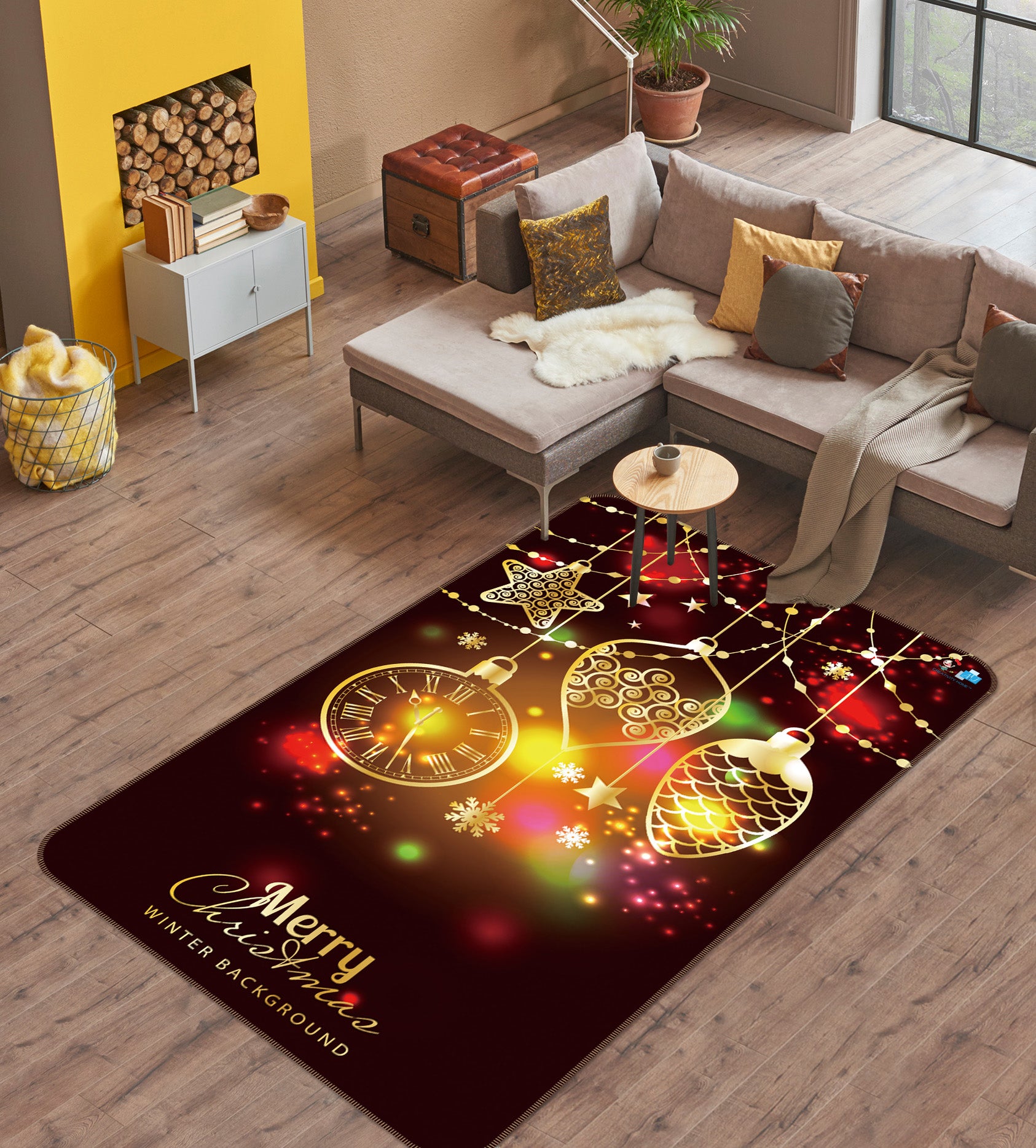 3D Clock Fruit String Lights 57029 Christmas Non Slip Rug Mat Xmas